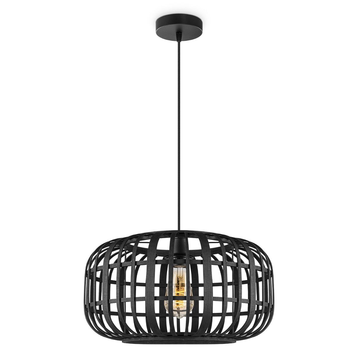 Boheemse Hanglamp met Zwarte Bamboe Lampenkap – Elliptisch, Ø40 cm, 126 cm Hoog