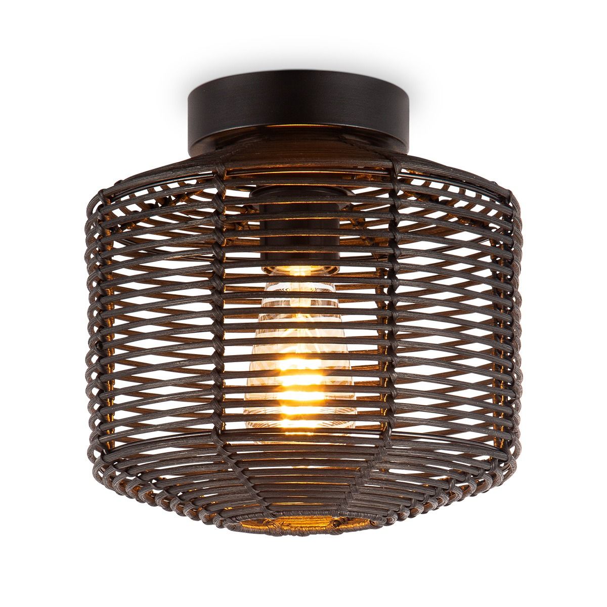 Boheemse Plafondlamp met Zwarte Bamboe Lampenkap – Ø25 cm – E27