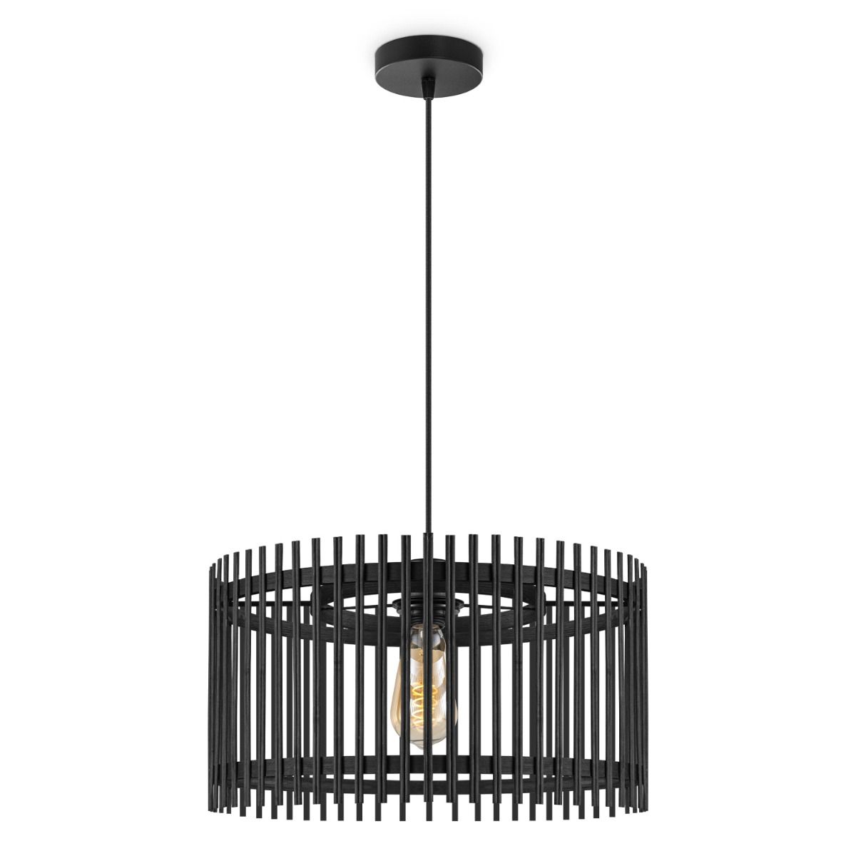 Boheemse ronde hanglamp met zwarte bamboekap – warm licht voor slaapkamer en werkruimte