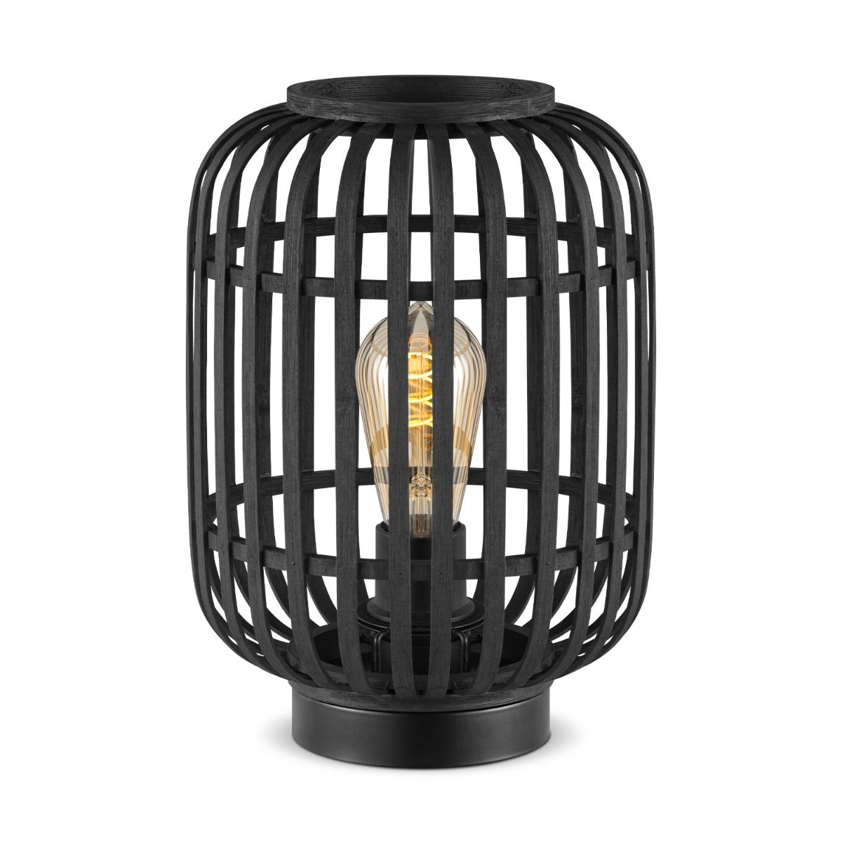 Boheemse Tafellamp met Zwarte Bamboe Lampenkap – Compact & Warm Licht voor Slaapkamer en Studieruimte