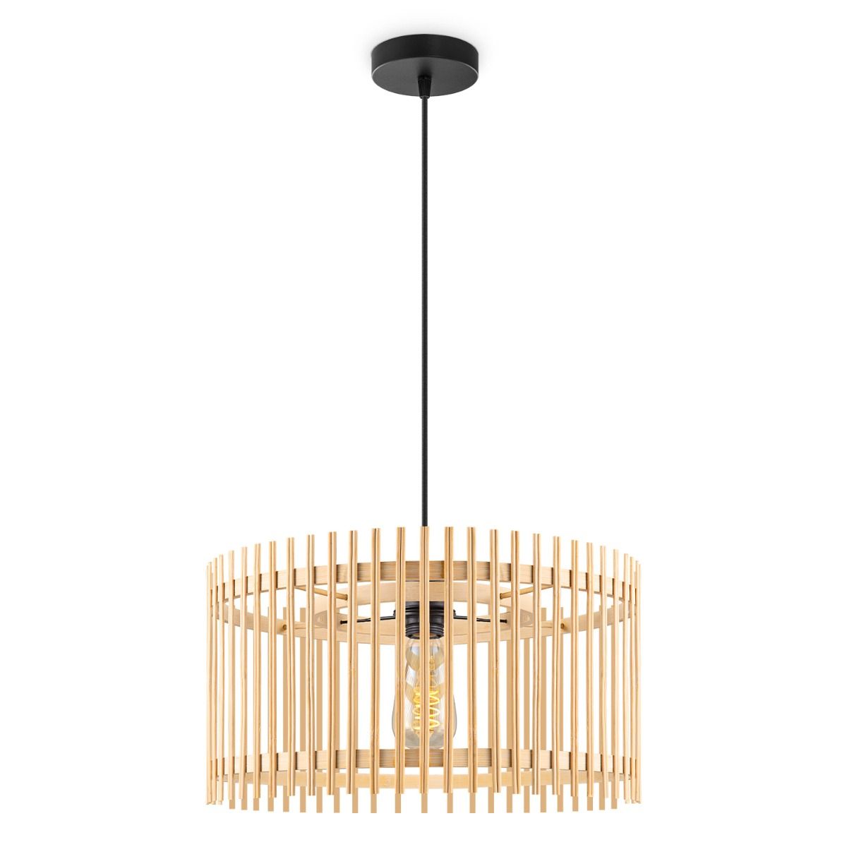 Bohemien Bamboe Hanglamp – Ronde Kap in Beige, Ø40 cm, 126 cm Hoog