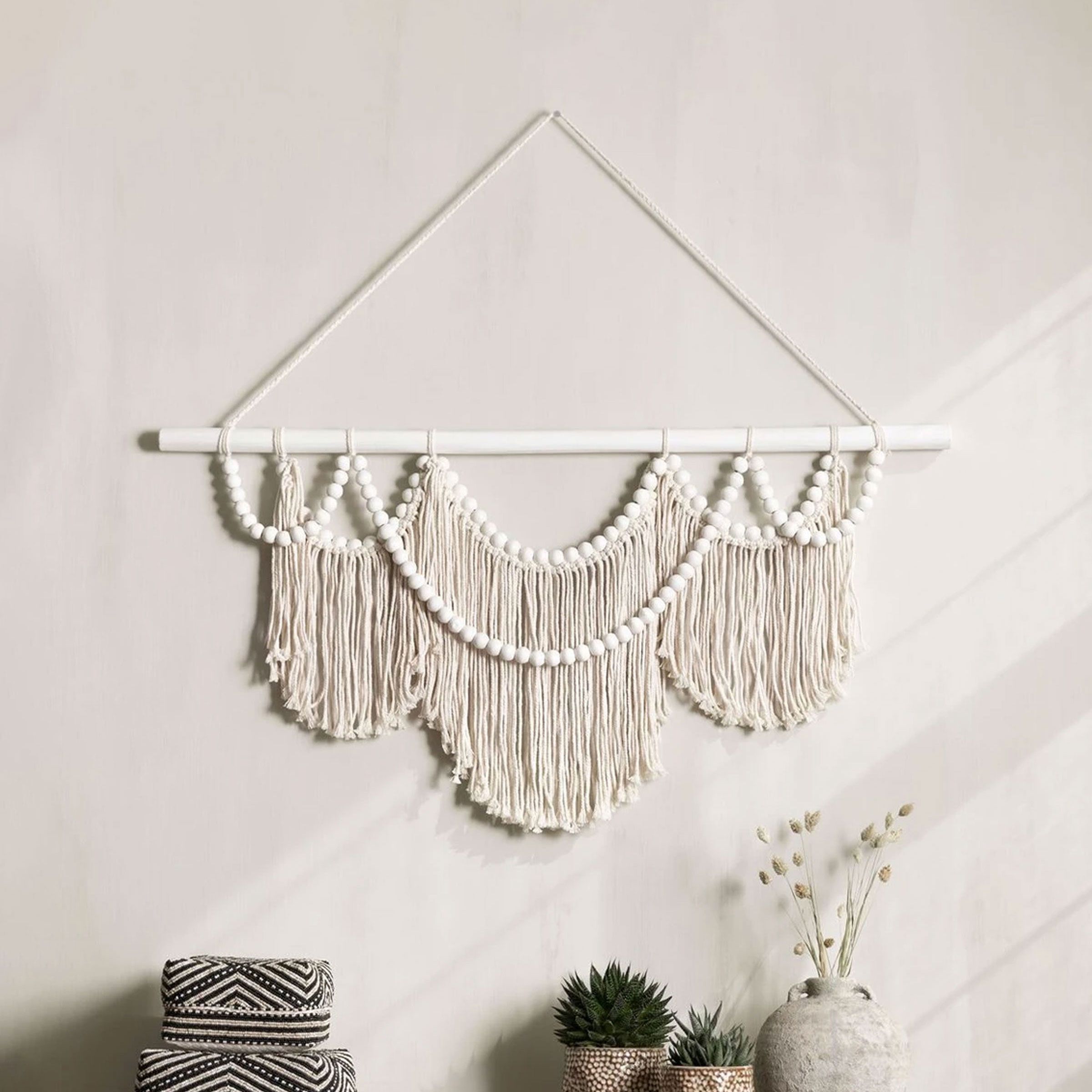 Boho Chic Macramé Wanddecoratie van MUST Living – Wit, 50×100 cm