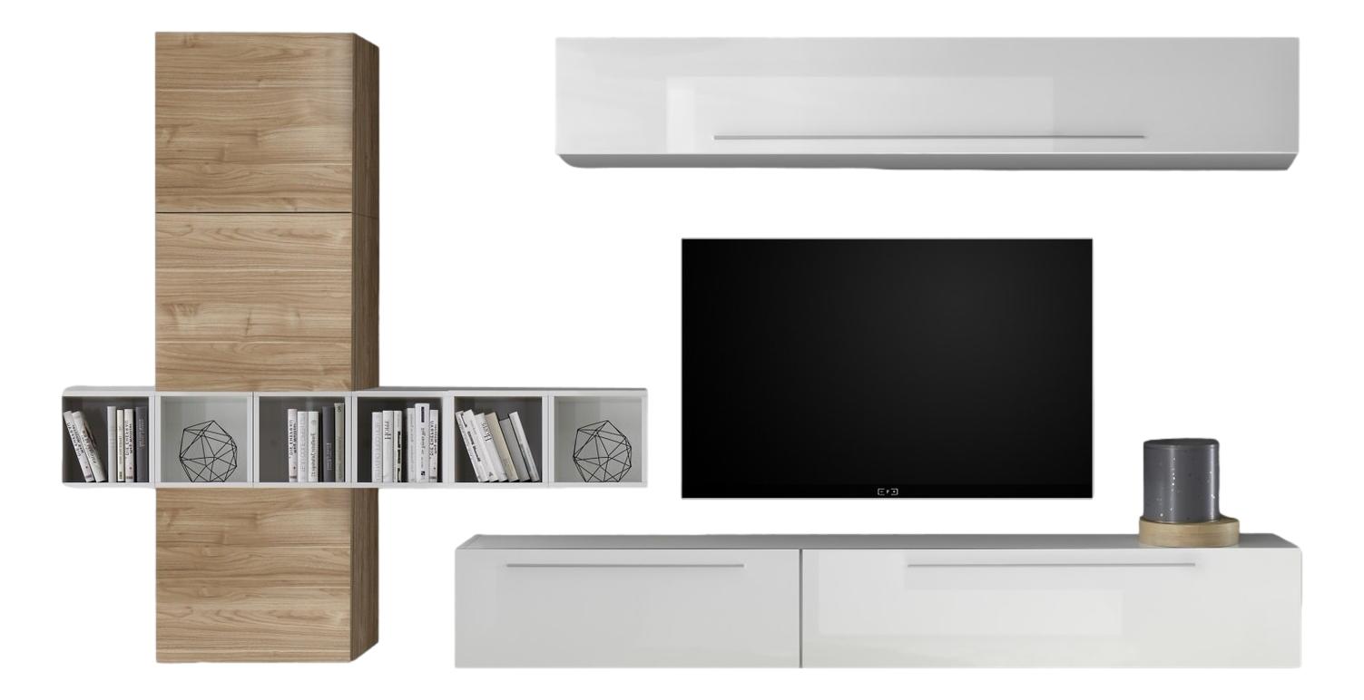 Bonbon TV‑wandmeubel set – Hoogglans wit & eiken, modern en veelzijdig