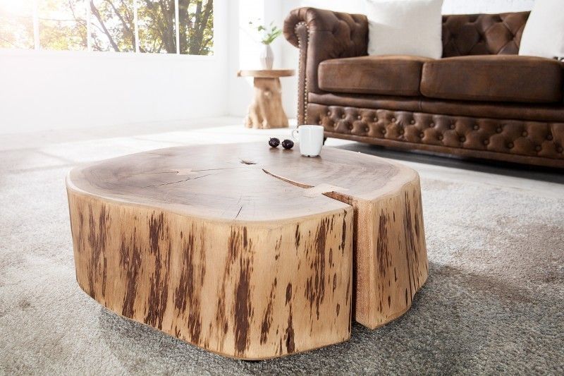 Boomstam salontafel GOA 60 cm – natuurlijke acacia met wielen