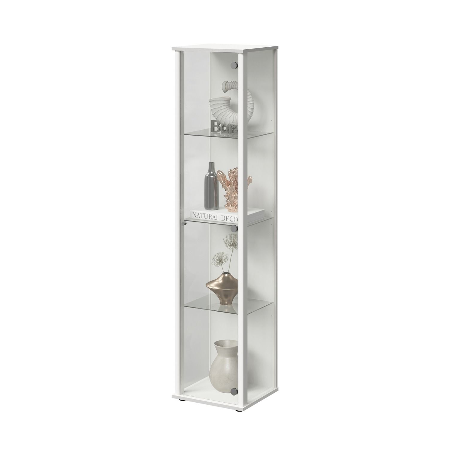 Bora 1‑Deurs Vitrinekast 170 cm – Moderne Scandinavische Glazen Opbergoplossing in Wit