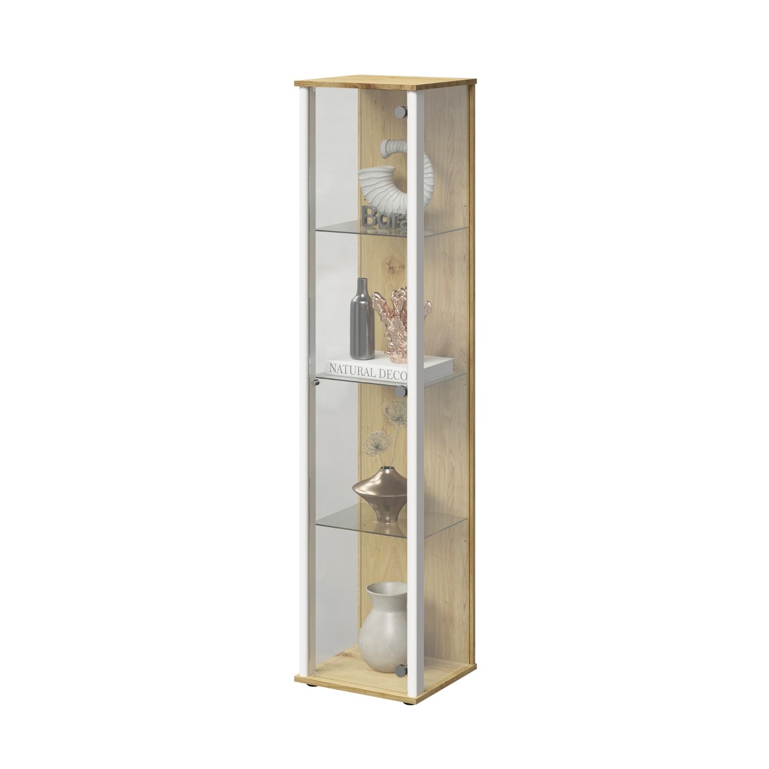 Bora vitrinekast 1‑deurs, 170 cm, artisan eiken & wit – Moderne Scandinavische opbergoplossing