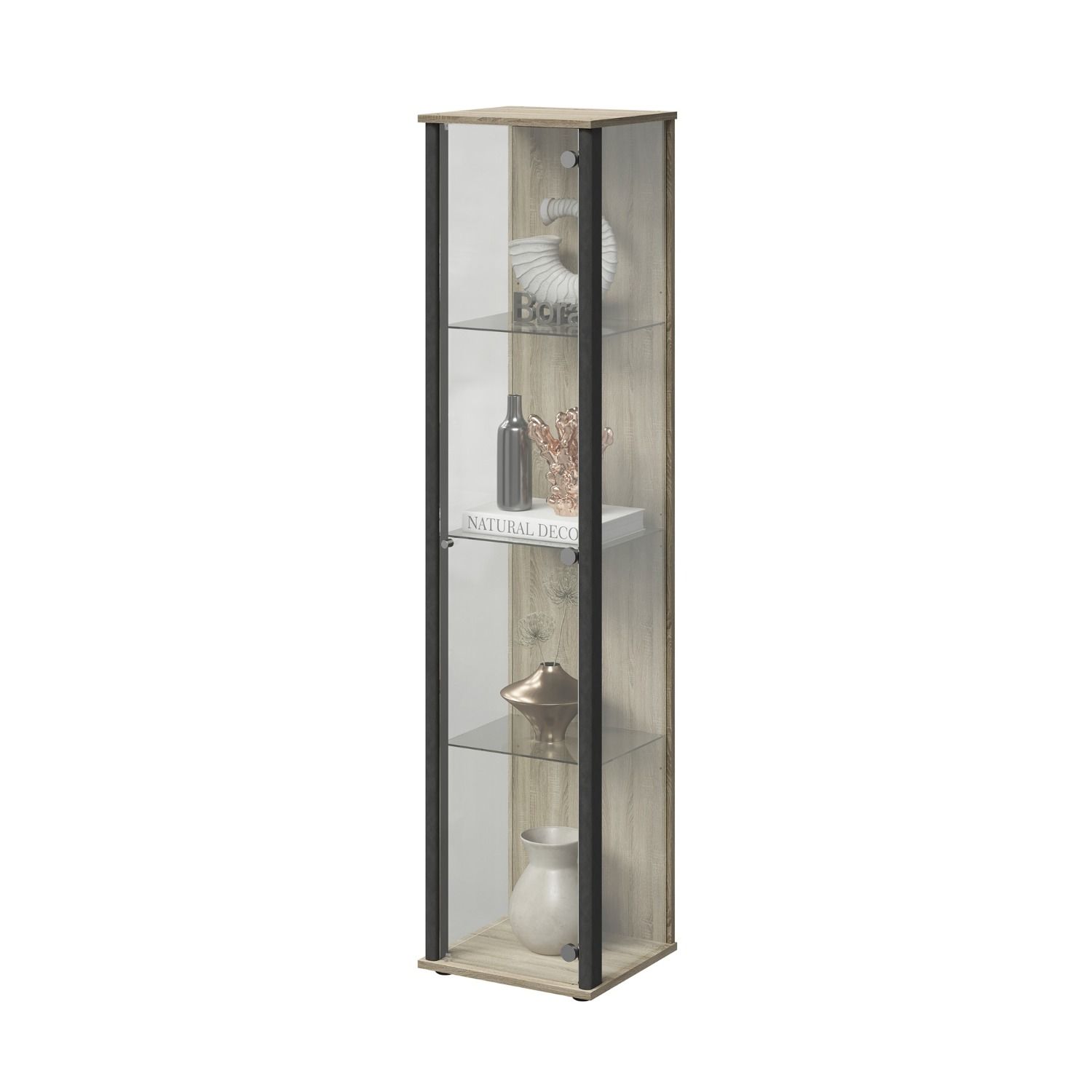 Bora vitrinekast 1‑deurs – 170 cm, sonoma eiken & matera