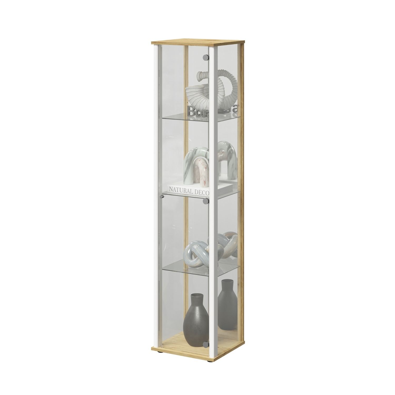 Bora vitrinekast 1‑deurs met spiegel – modern Scandinavisch design in artisan eiken en wit