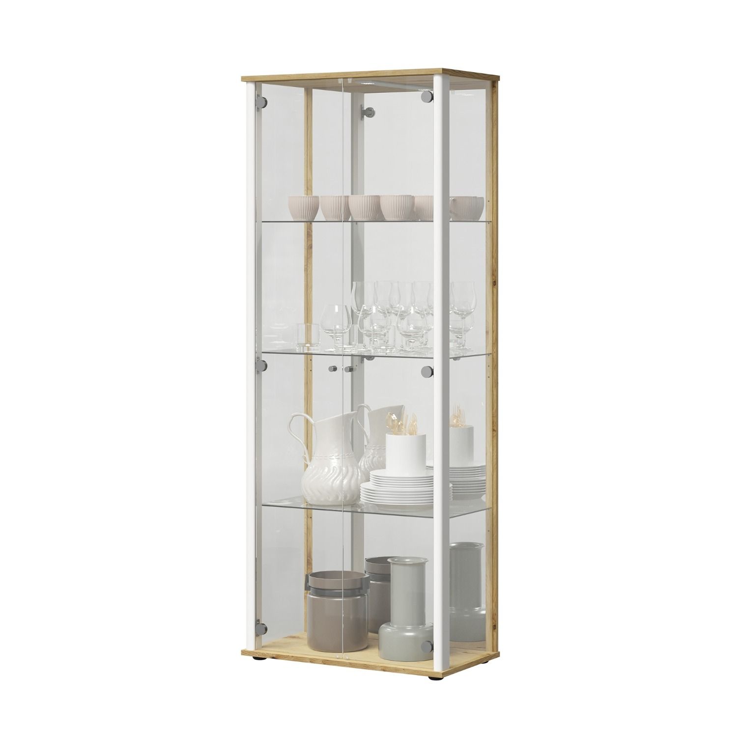 Bora vitrinekast 3‑deurs – modern Scandinavisch design in artisan eiken en wit