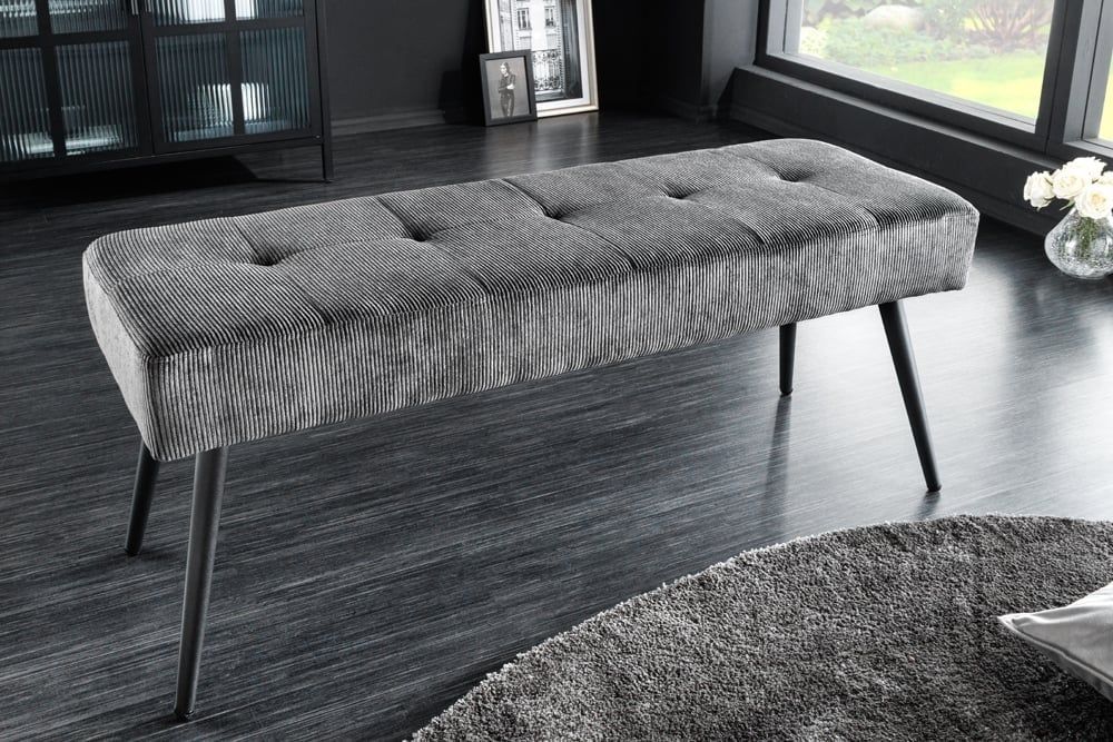 Boutique Bank 100 cm – Donkergrijs Koord met Zwarte Metalen Poten | Invicta Interior