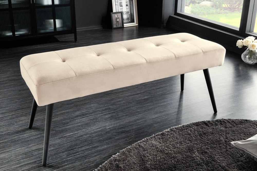 BOUTIQUE Designbank 100 cm – Champagne Fluweel met Zwarte Metalen Poten | Invicta Interior