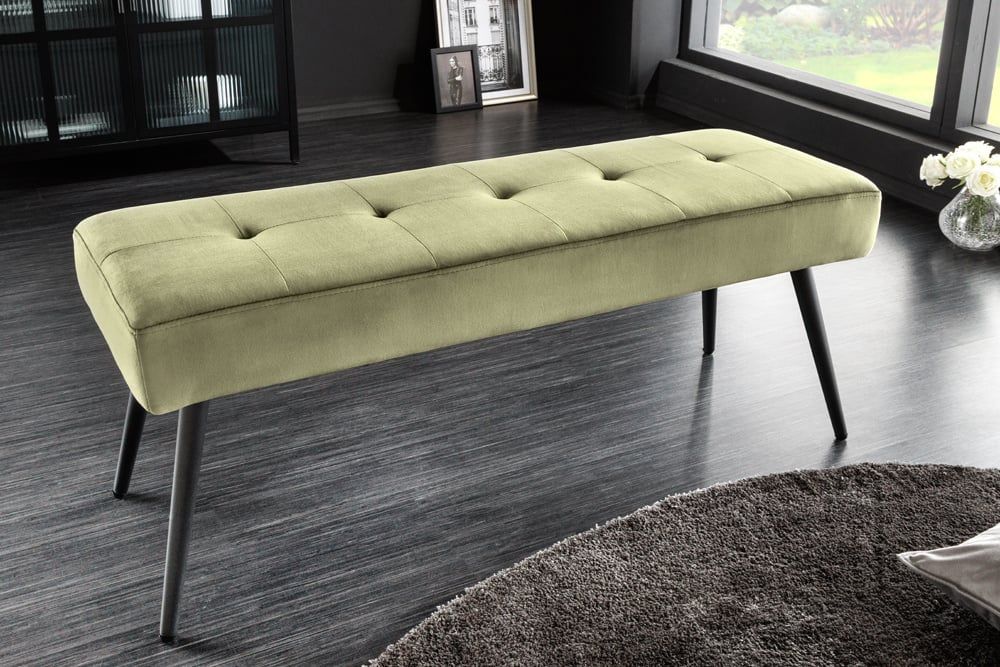Boutique Designbank 100 cm – Groen fluweel, zwarte metalen poten