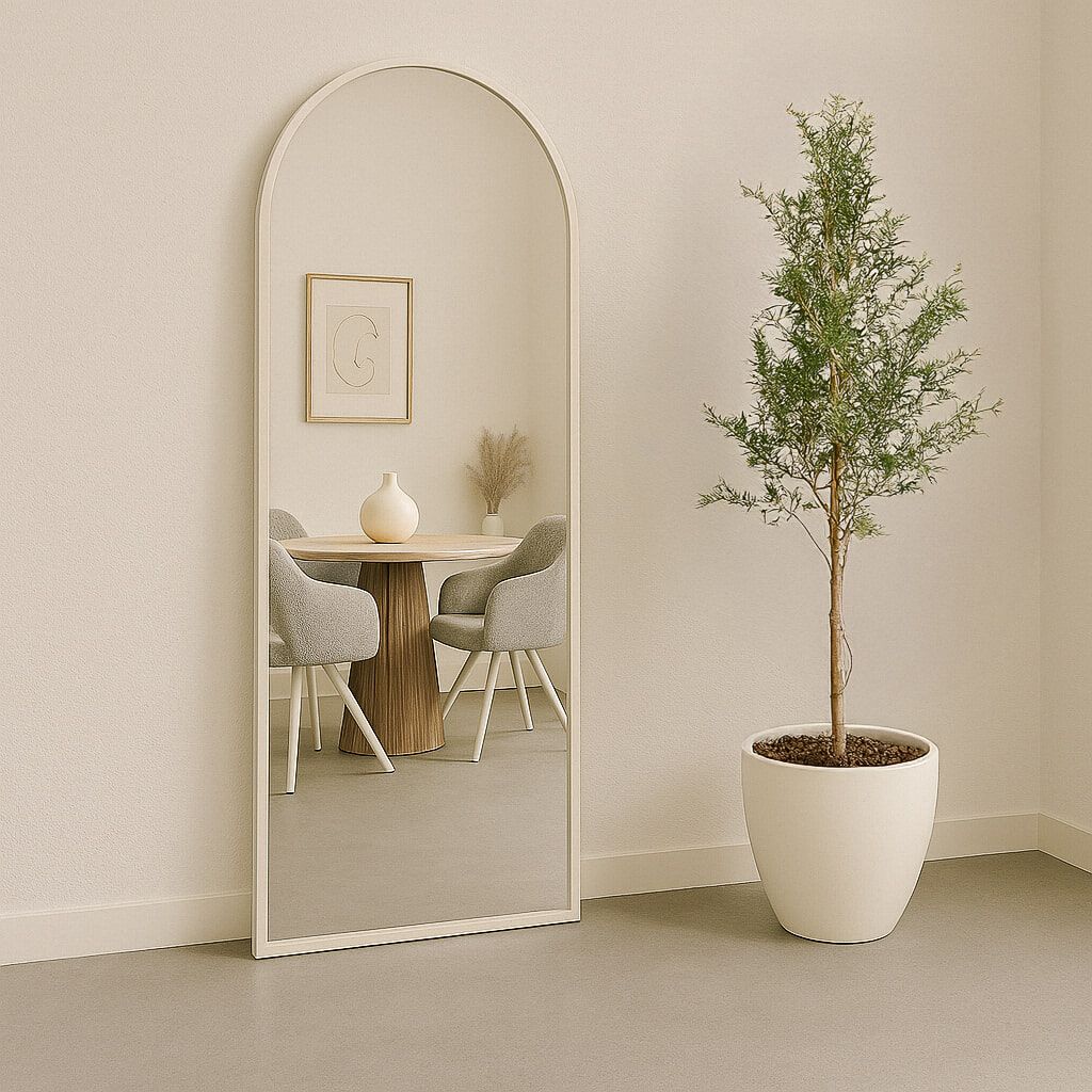 Brix Gebogen Spiegel Lauren – Elegante Off‑White Boogspiegel 200 × 80 cm