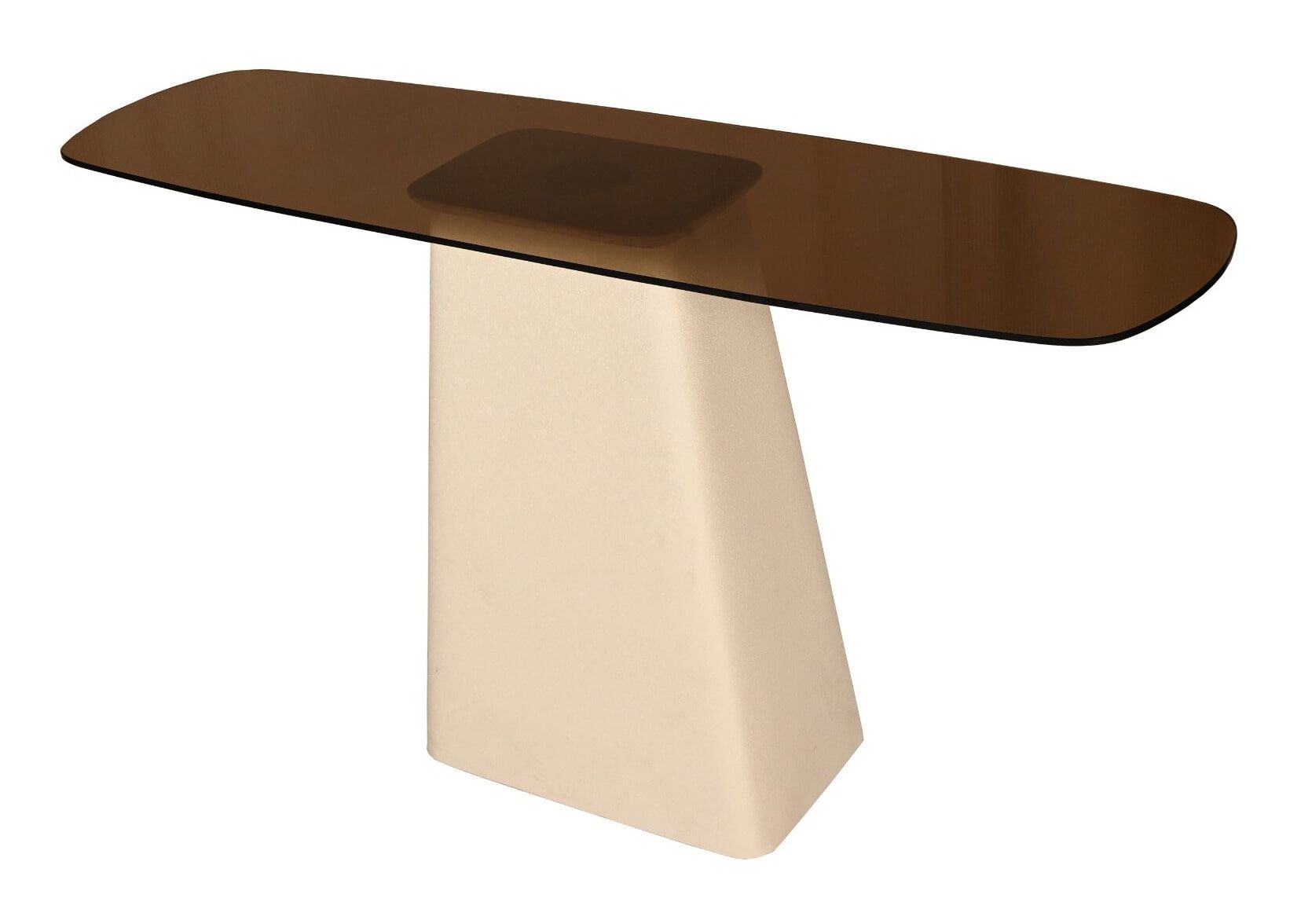 Brix Mylon Wandtafel – Elegante Sidetable van Rookglas en Ivoorkleurig Gecoat Staal, 140 cm