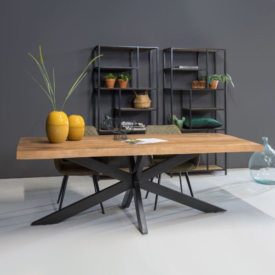 Brix Tree Top Spider eettafel – mangohout en zwart staal, 240 × 100 cm