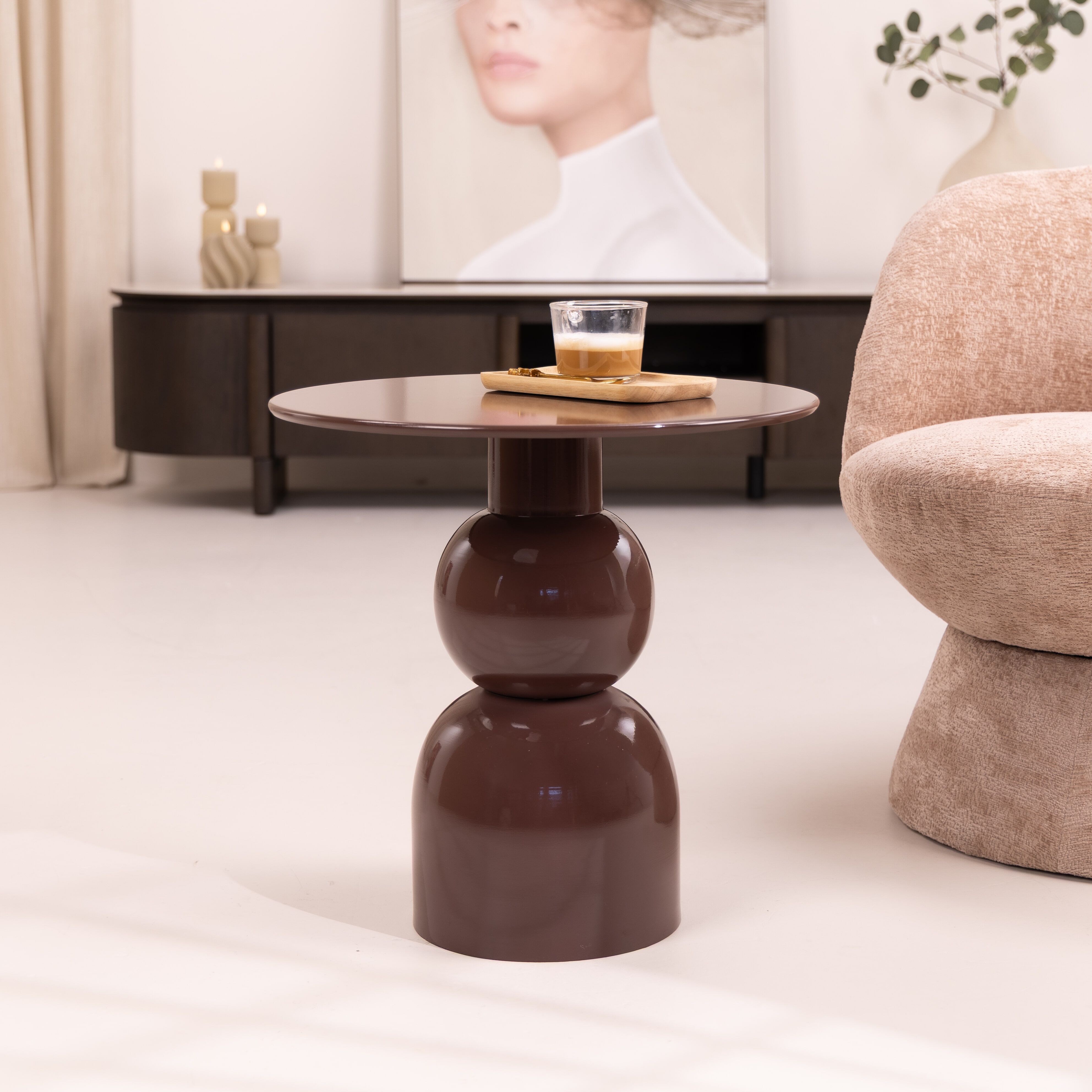 Brix Wes ronde bijzettafel – sculpturale roestkleur, 50 cm