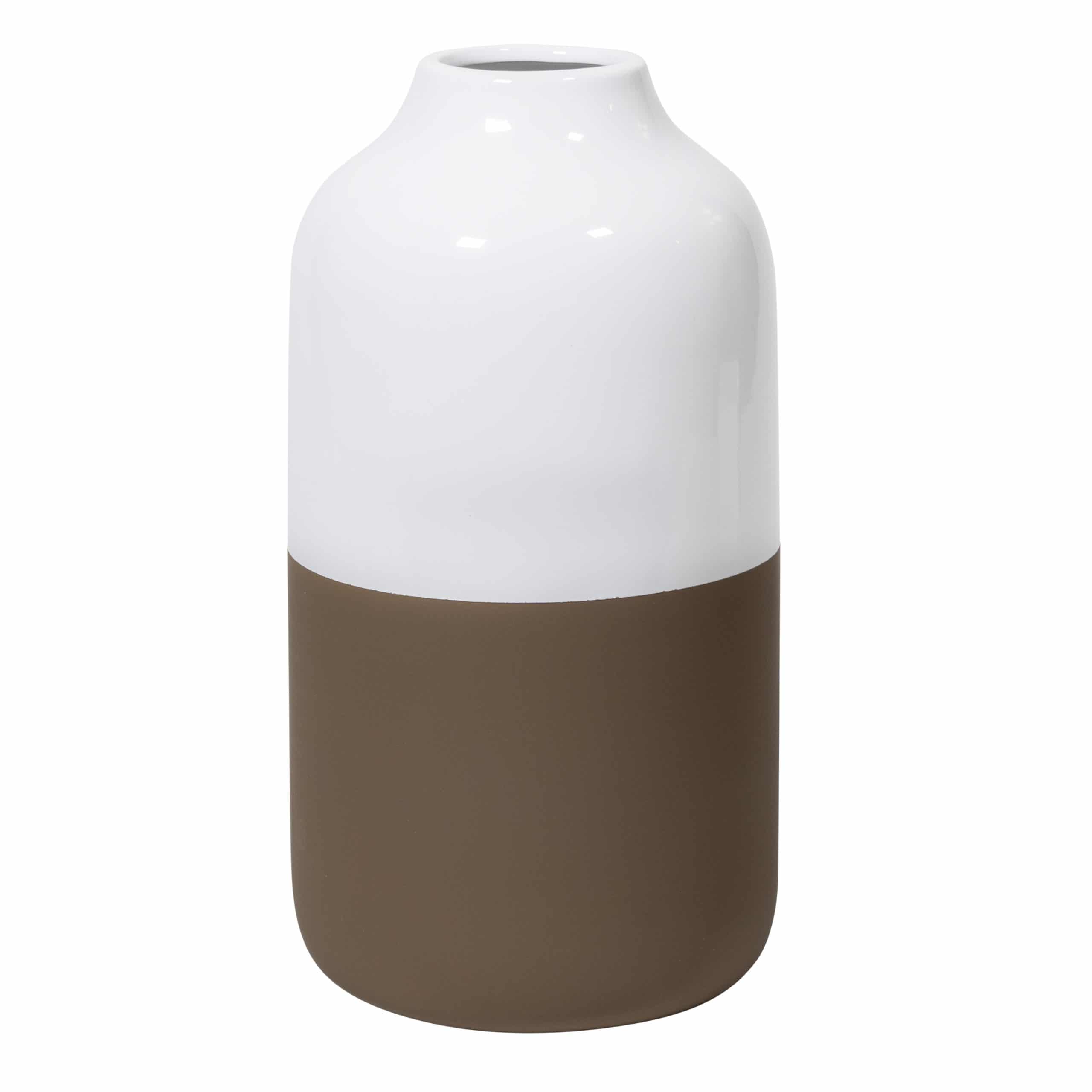Bruine‑witte QUVIO vazen – Strak keramisch design voor een serene woonstijl