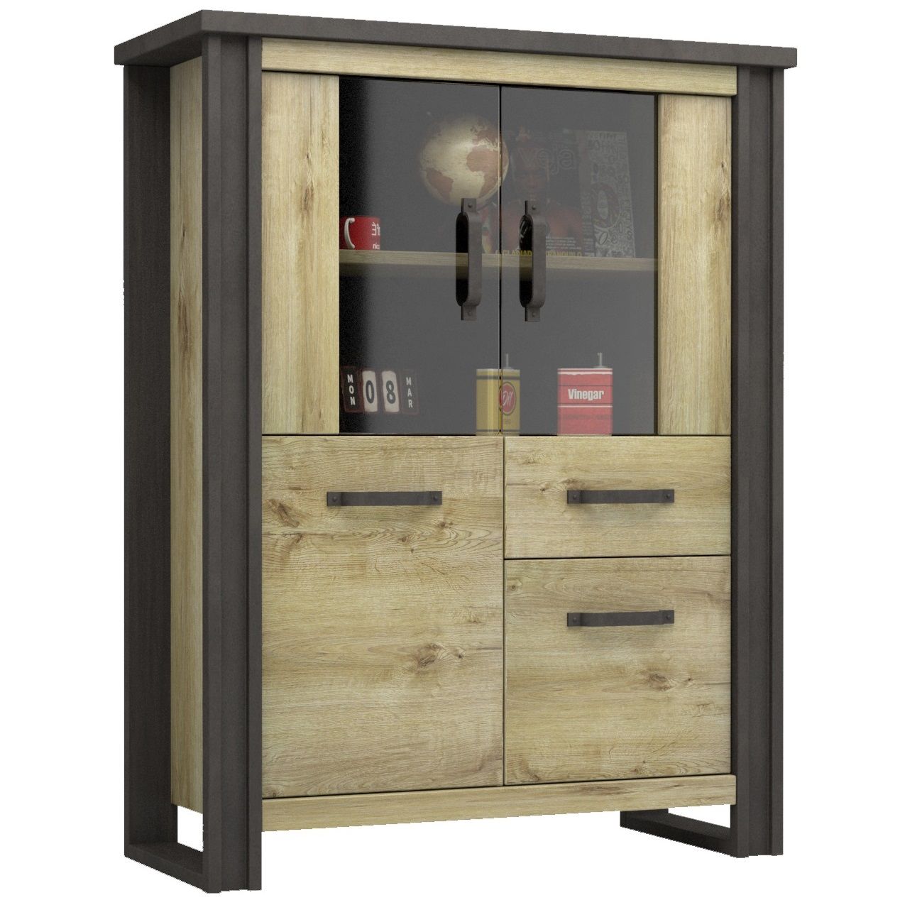 Buffetkast Baxter – robuuste eiken & antraciet look, 154 cm hoog