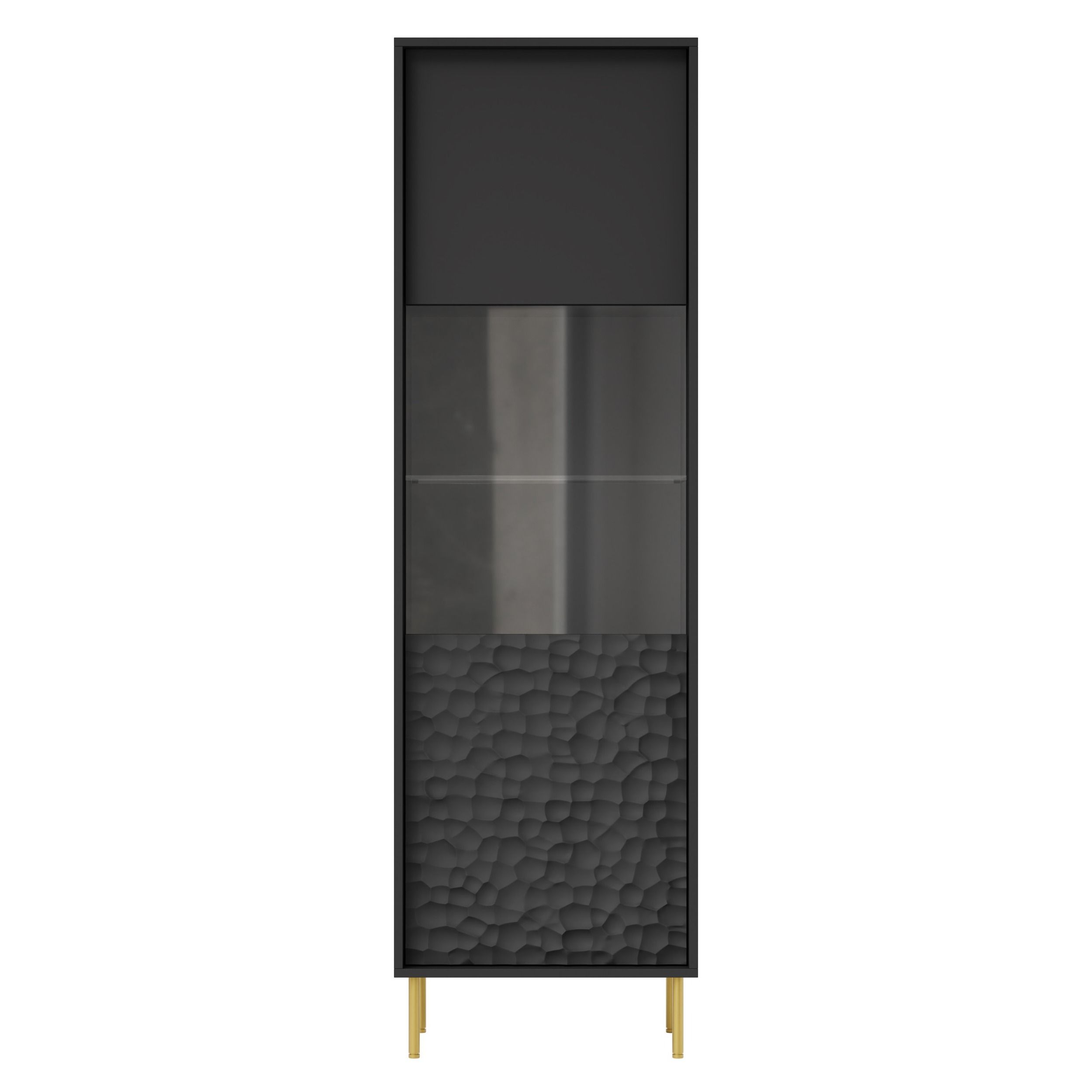 Bullet Vitrinekast Mat Zwart met Gouden Poten – 185 cm Hoog, 1 Deur