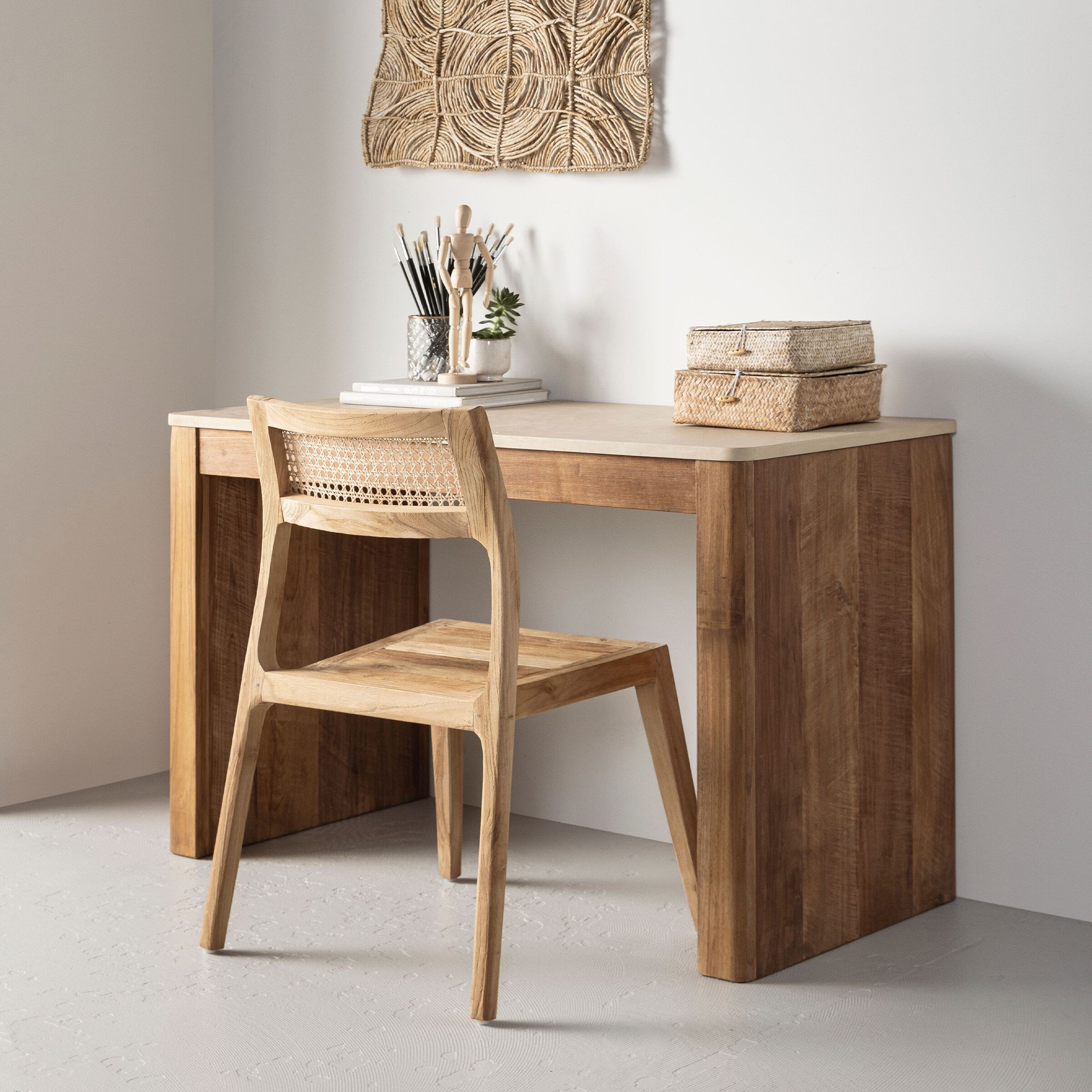 Bureau Bliss – Strak design in teakhout en mortex, 120 × 60 cm