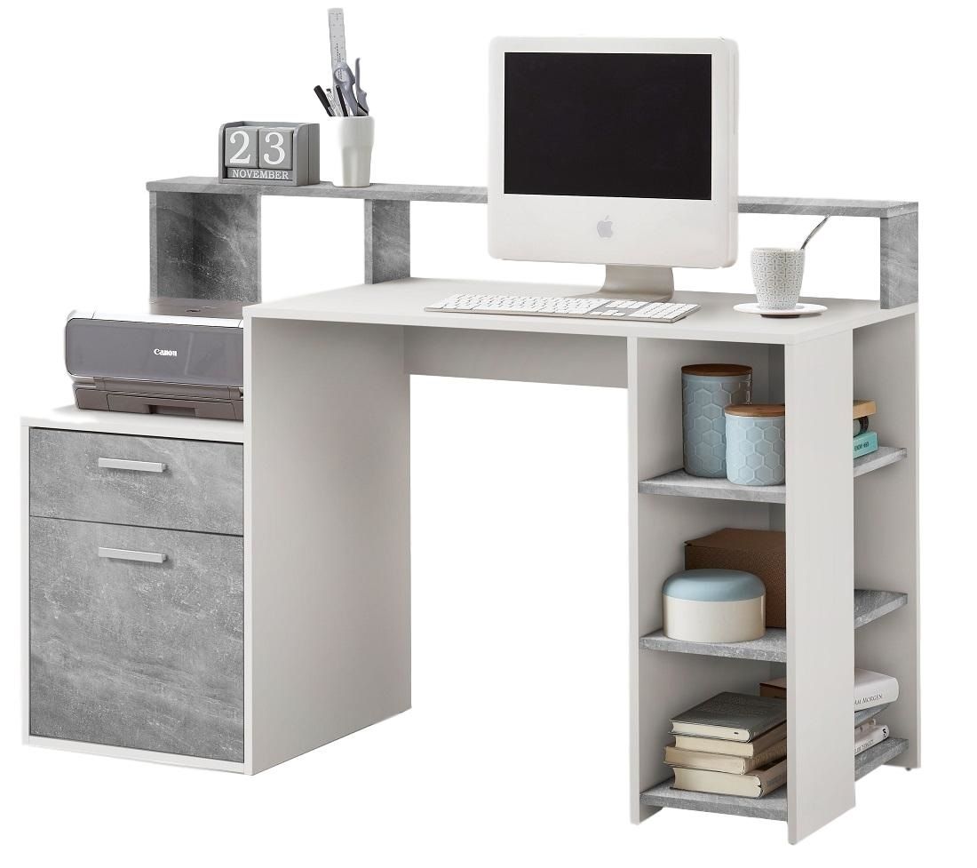 Bureau Bolton 138 cm – strak wit met grijs betonnen accent