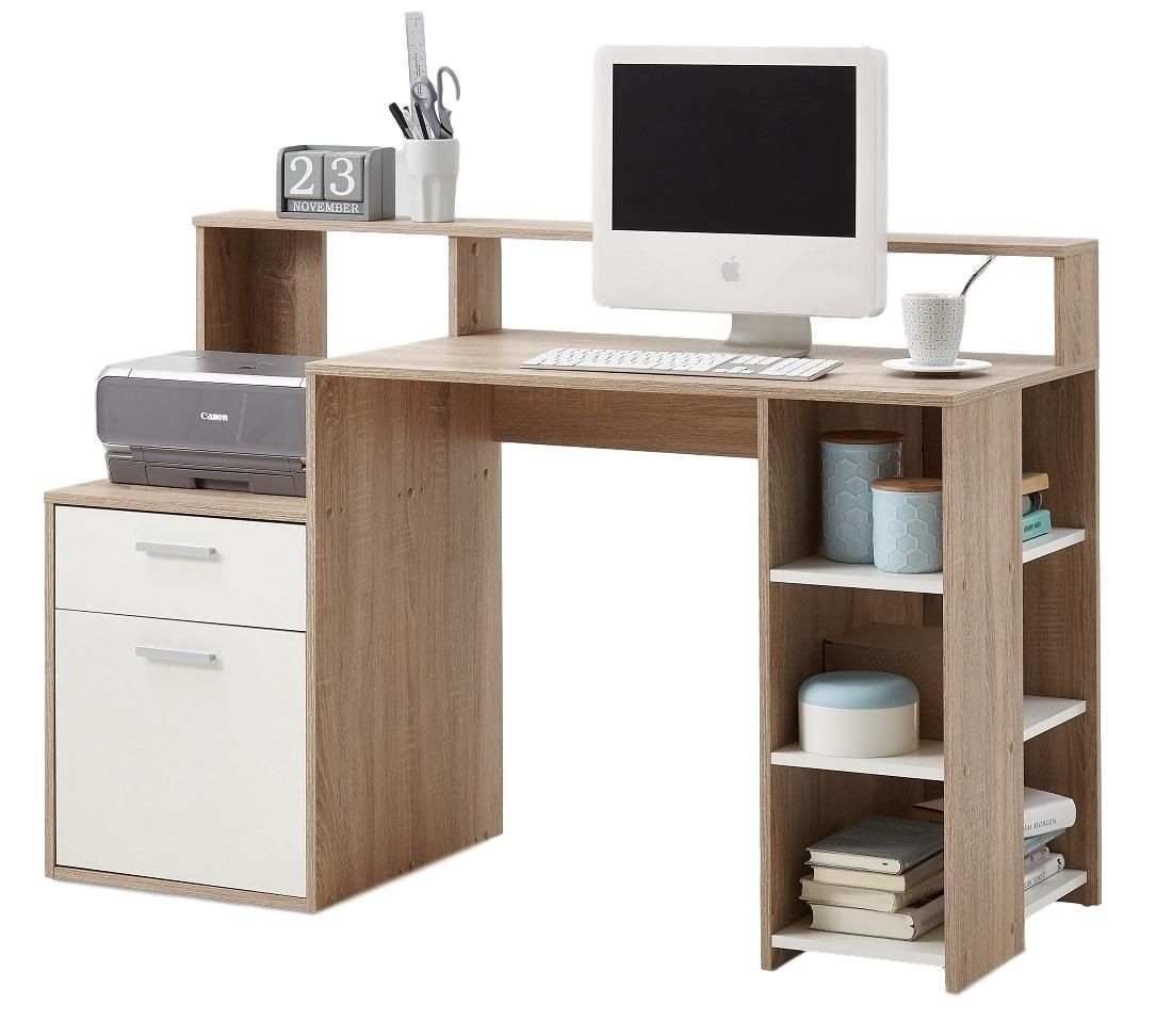 Bureau Bolton – compact eiken‑wit werkblad van 138 cm