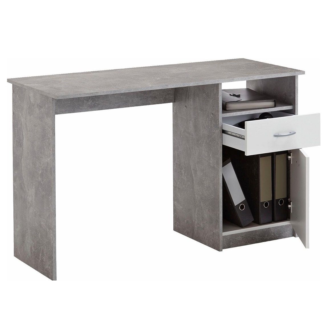 Bureau Jackson 123 cm – Stijlvol grijs‑beton met witte accenten