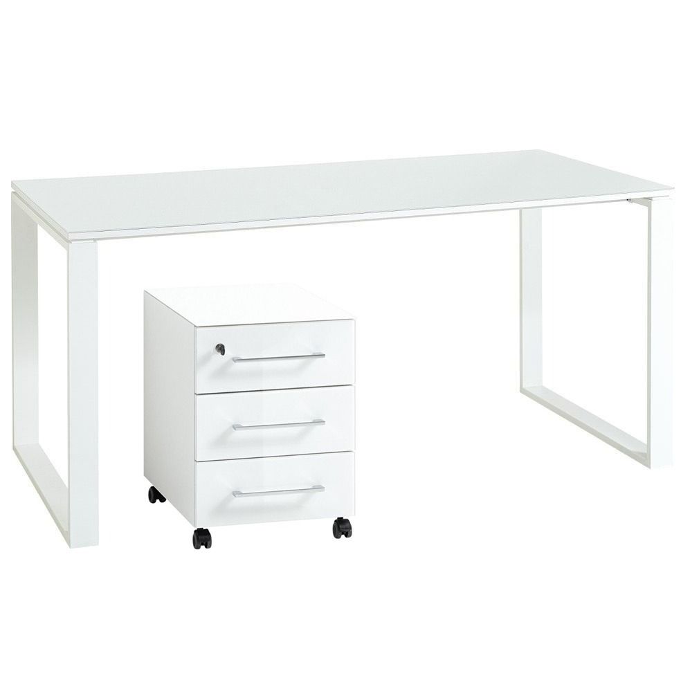 Bureau Set Monteria 160 cm – Strak wit met geïntegreerd ladeblok