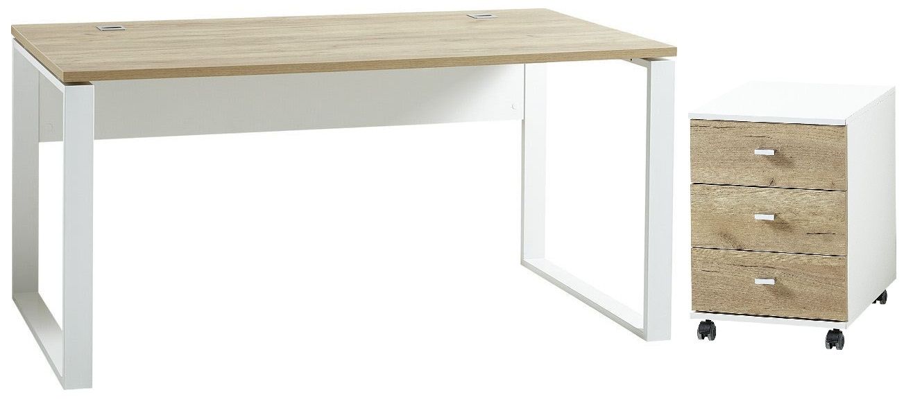 Bureauset Lioni 160 cm – Wit & Navarra eiken – Moderne kantoormeubelset