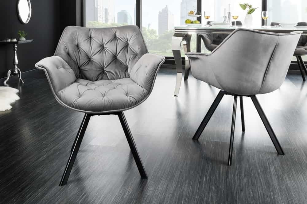Bureaustoel THE DUTCH COMFORT – Grijs fluweel met armleuningen, modern design