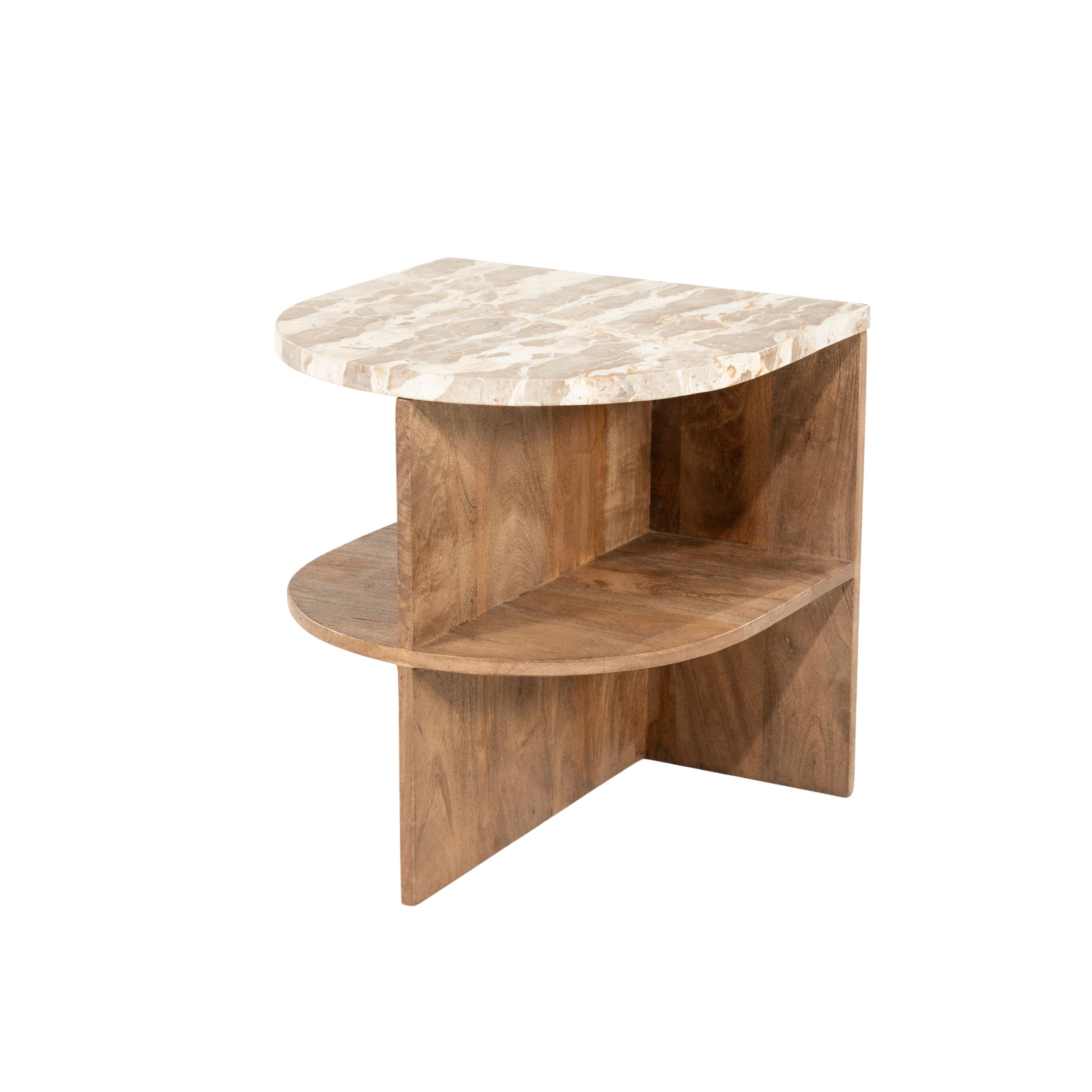By‑Boo Half‑ovale Bijzettafel Marwood – Marmer & Mangohout, 44 cm