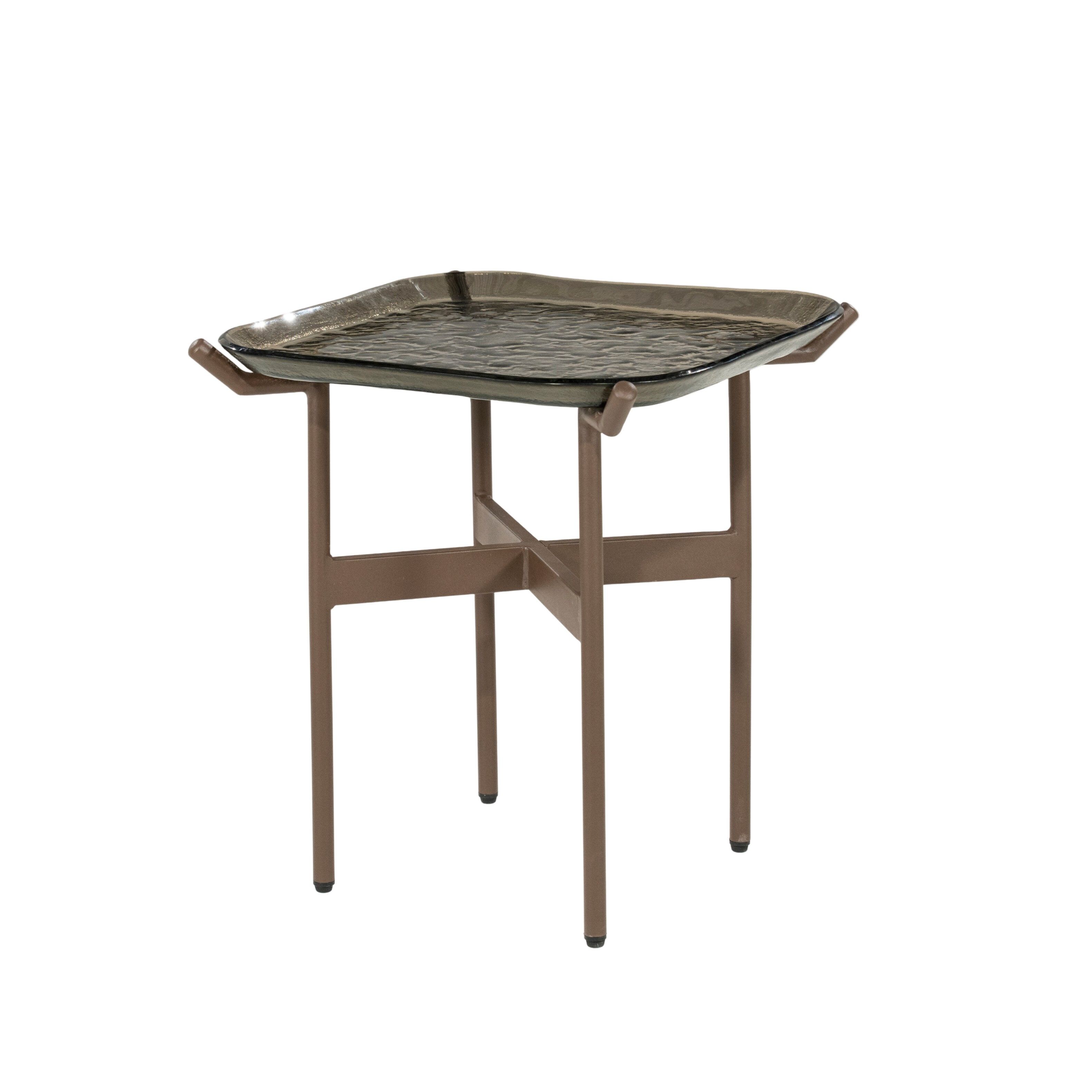 By-Boo Liri Bijzettafel – Compact Vierkant Glazen Tafelblad in Warme Bruin