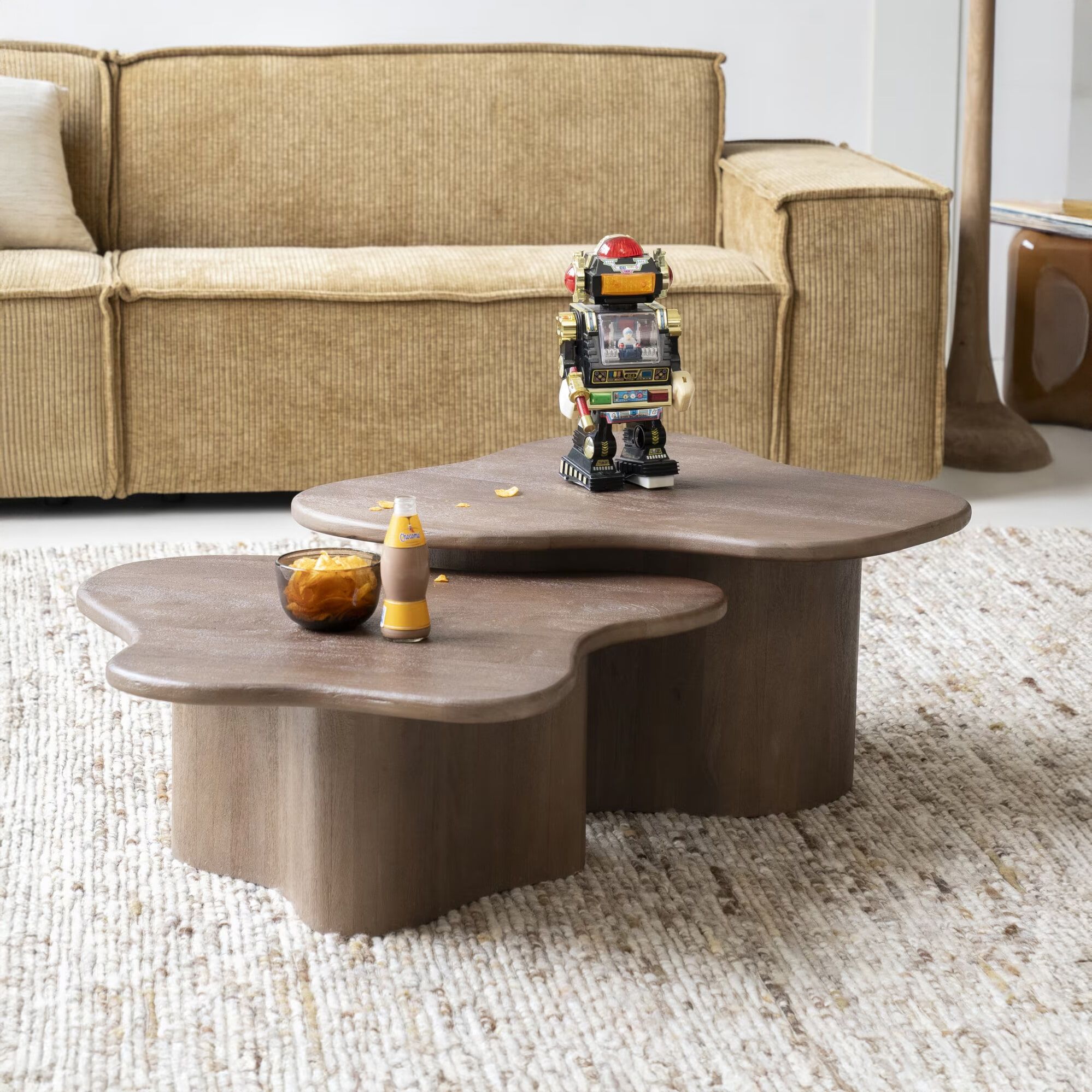 By-Boo Organische Salontafel Fall – Set van 2 in Mangohout (Bruin) – Japandi Stijl