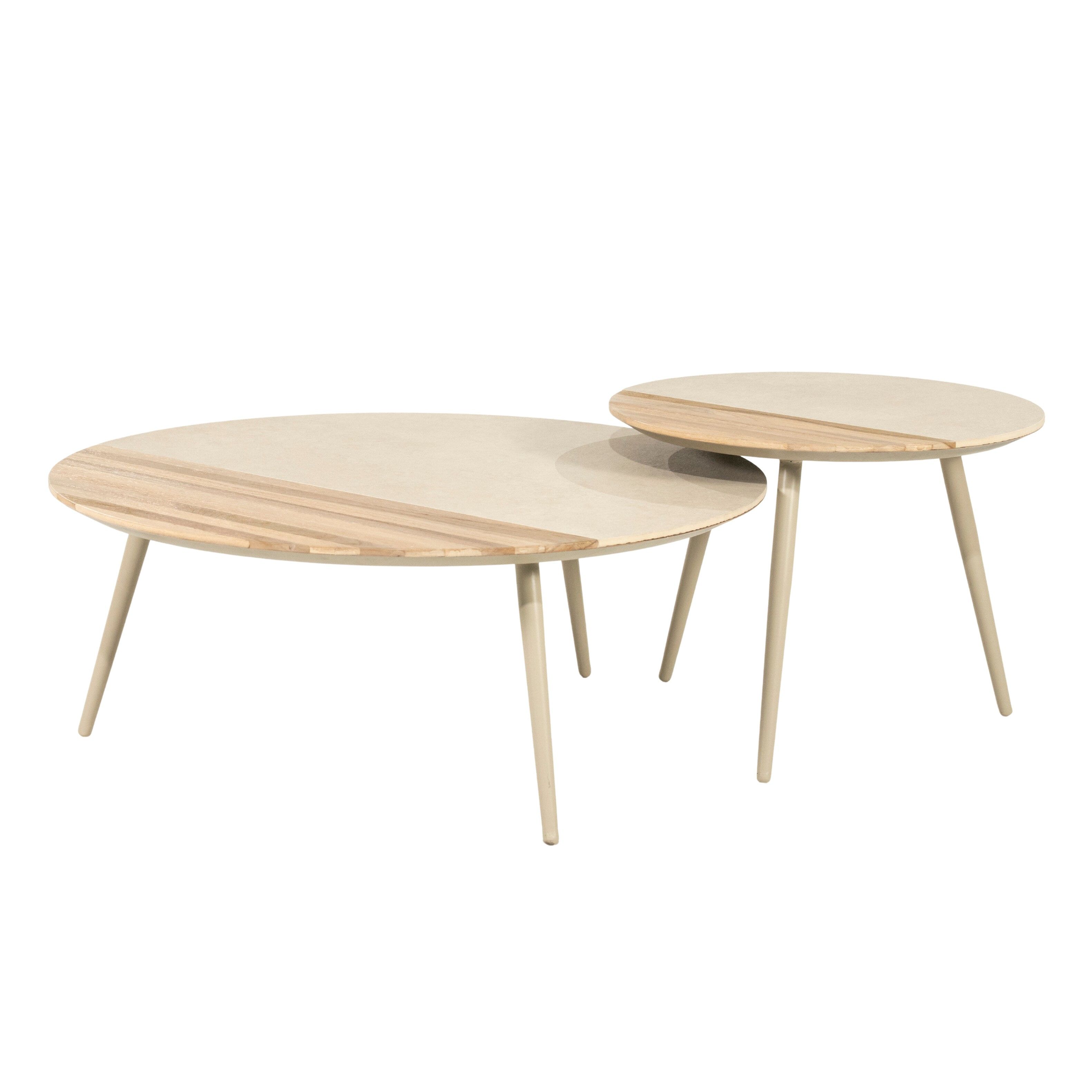 By-Boo Organische Salontafels Diago – Set van 2 natuurlijke tafelstukken in keramiek en reclaimed teak