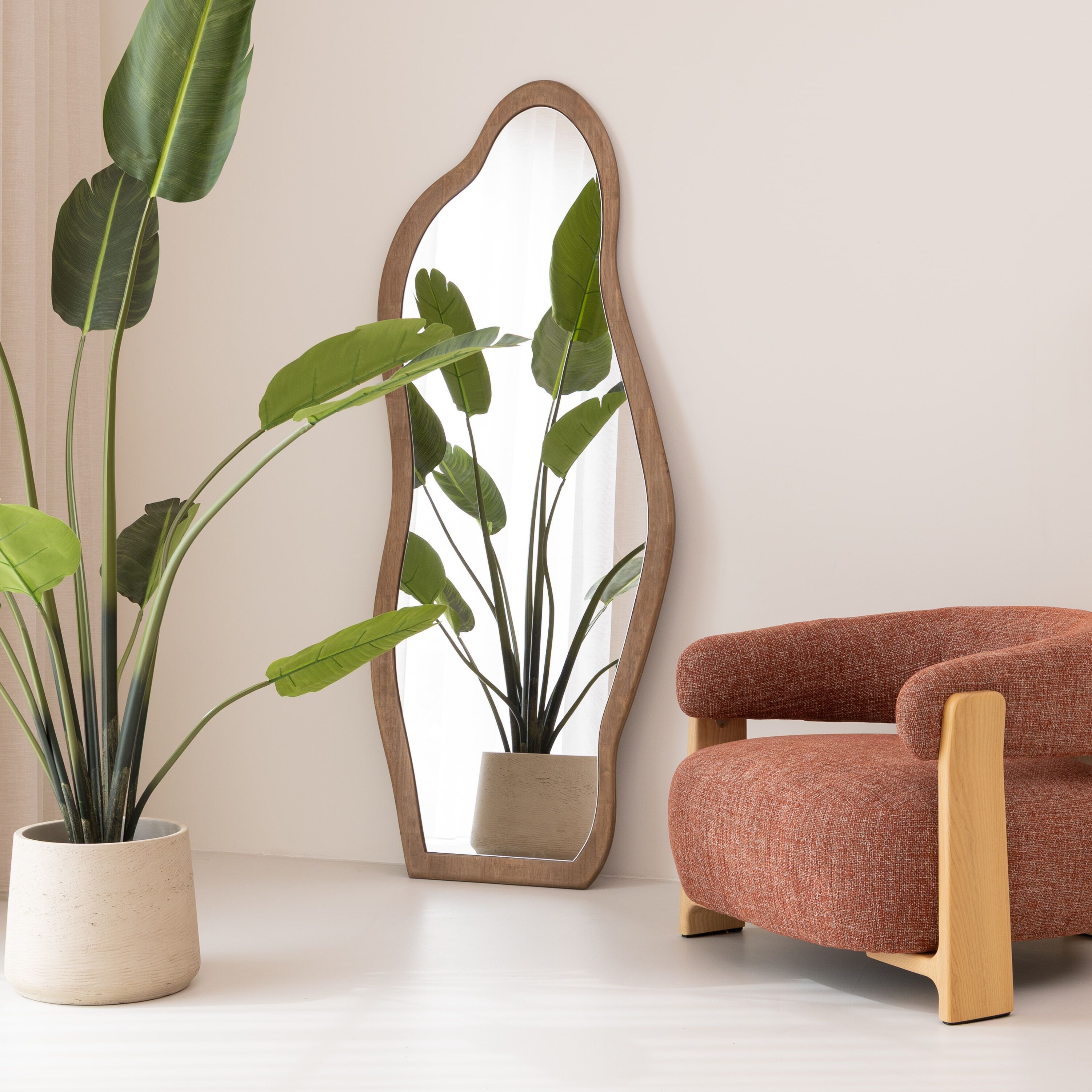By-Boo Organische Spiegel Laban – Warme Japandi Eyecatcher van Rubberhout (180 × 72 cm)