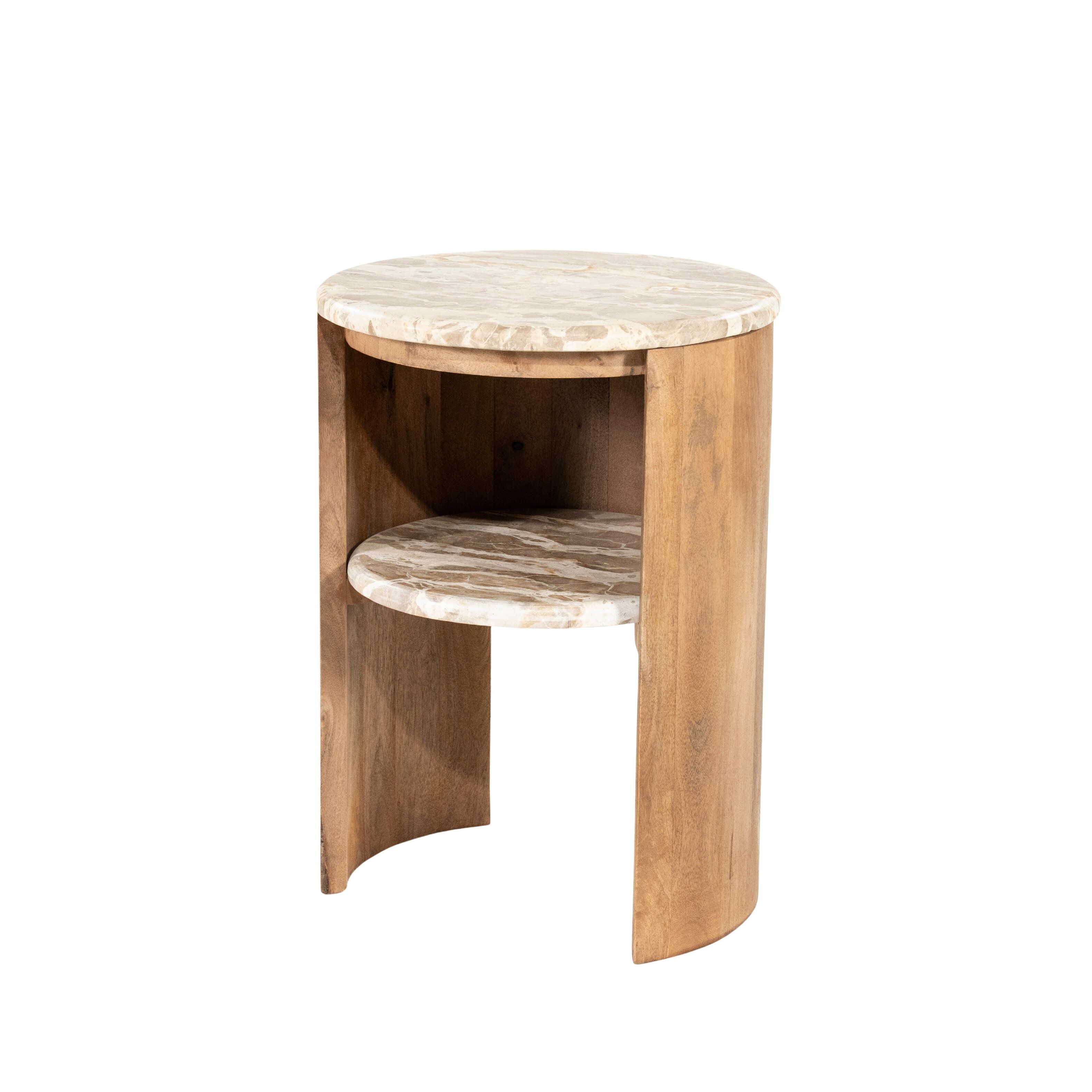 By-Boo ronde bijzettafel Marbelon – marmer en mangohout in een elegant samenspel