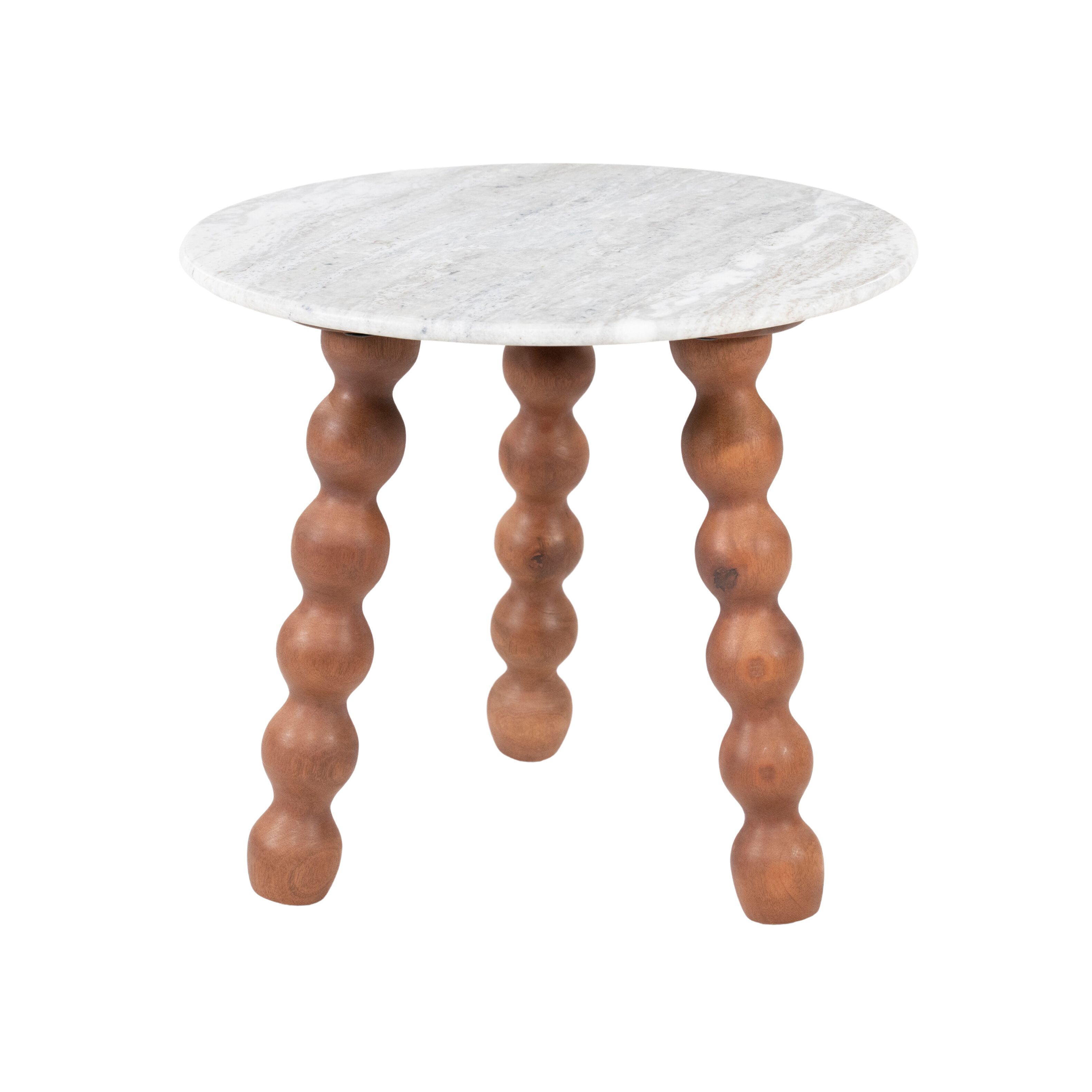 By-Boo ronde bijzettafel Nelo – marmer & mangohout, 50 cm