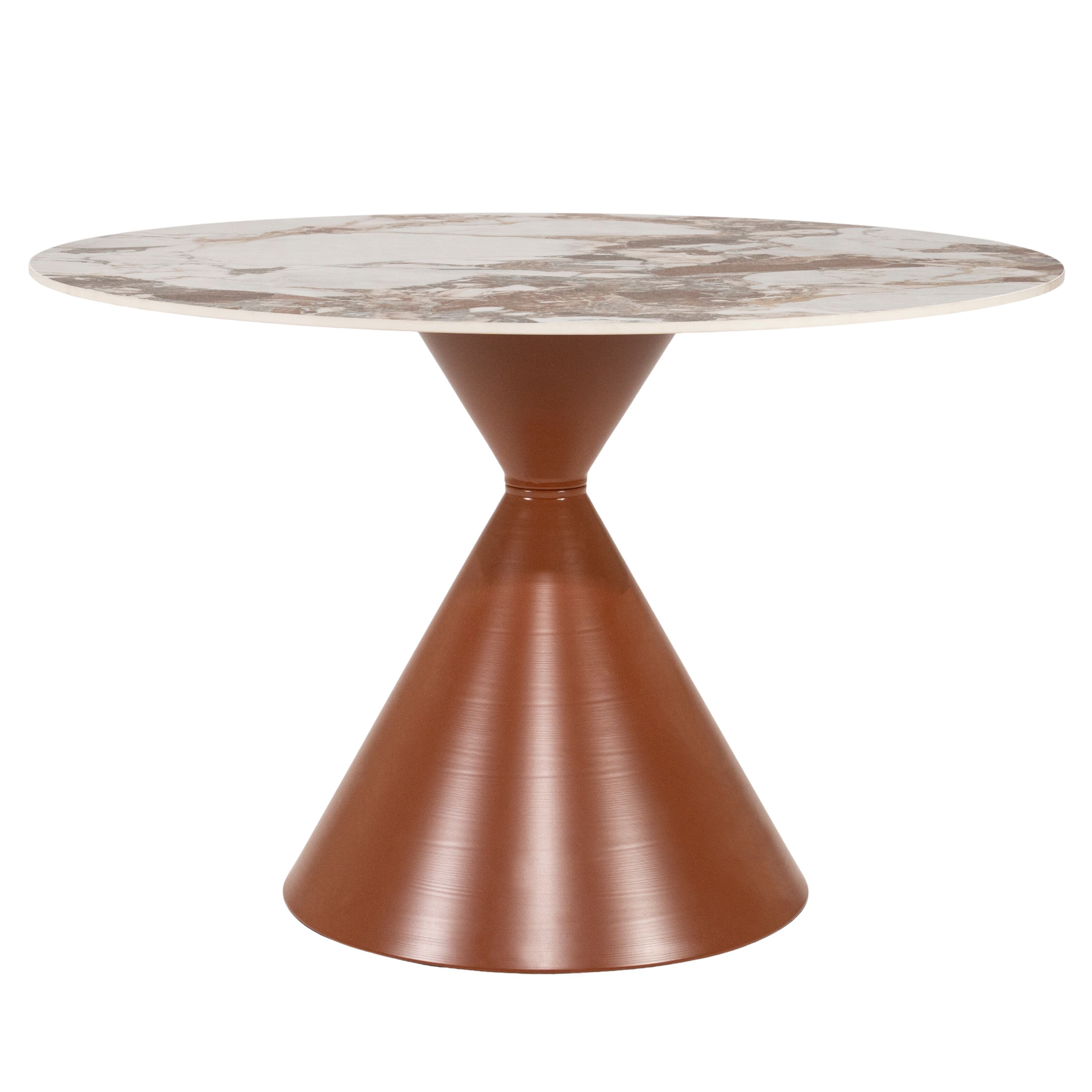 By-Boo Ronde Eettafel Roka – Stijlvolle 120 cm bruine tafel van metaal en gesinterde steen