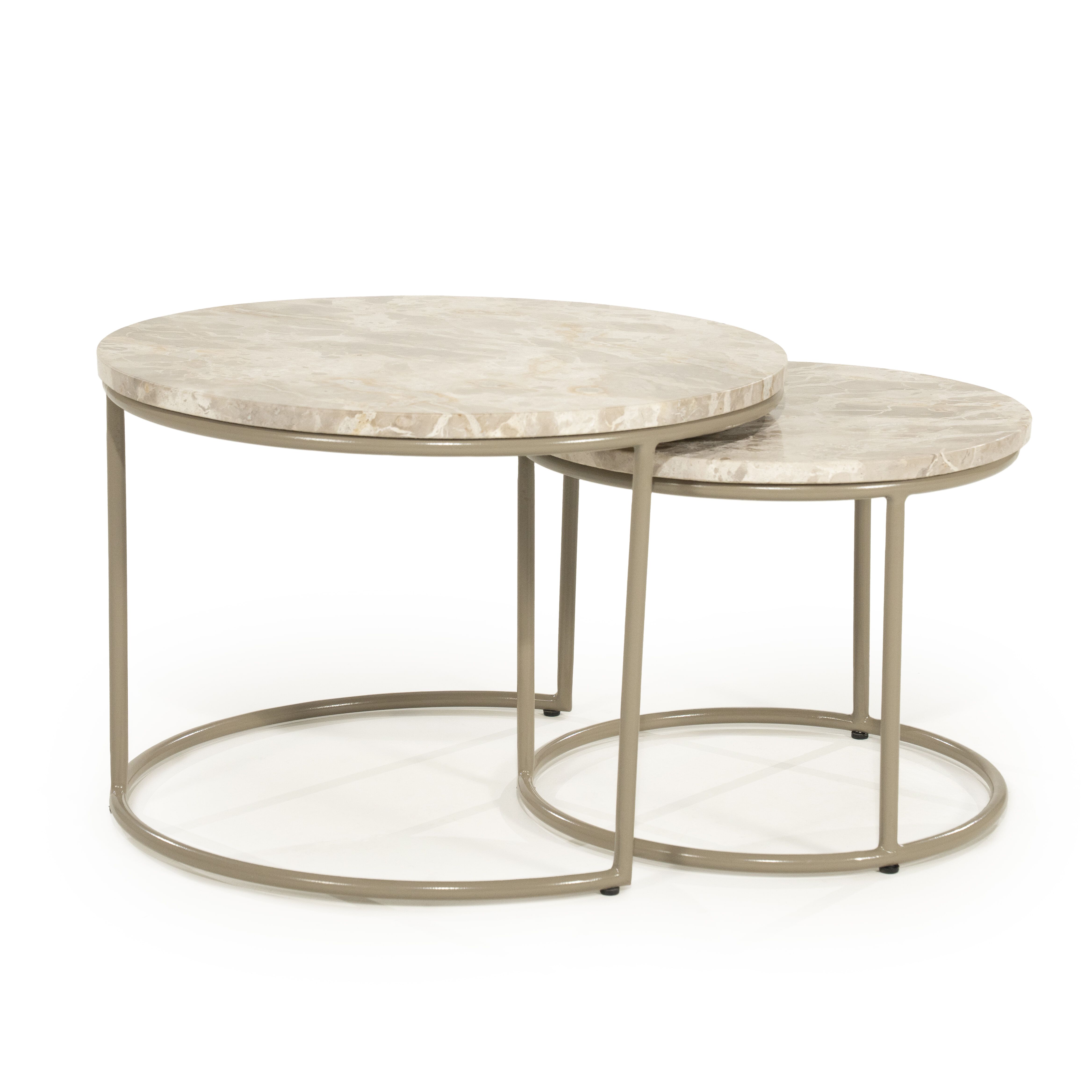 By-Boo Ronde Salontafel Alvar Marmer – Luxe Set van 2 in Beige
