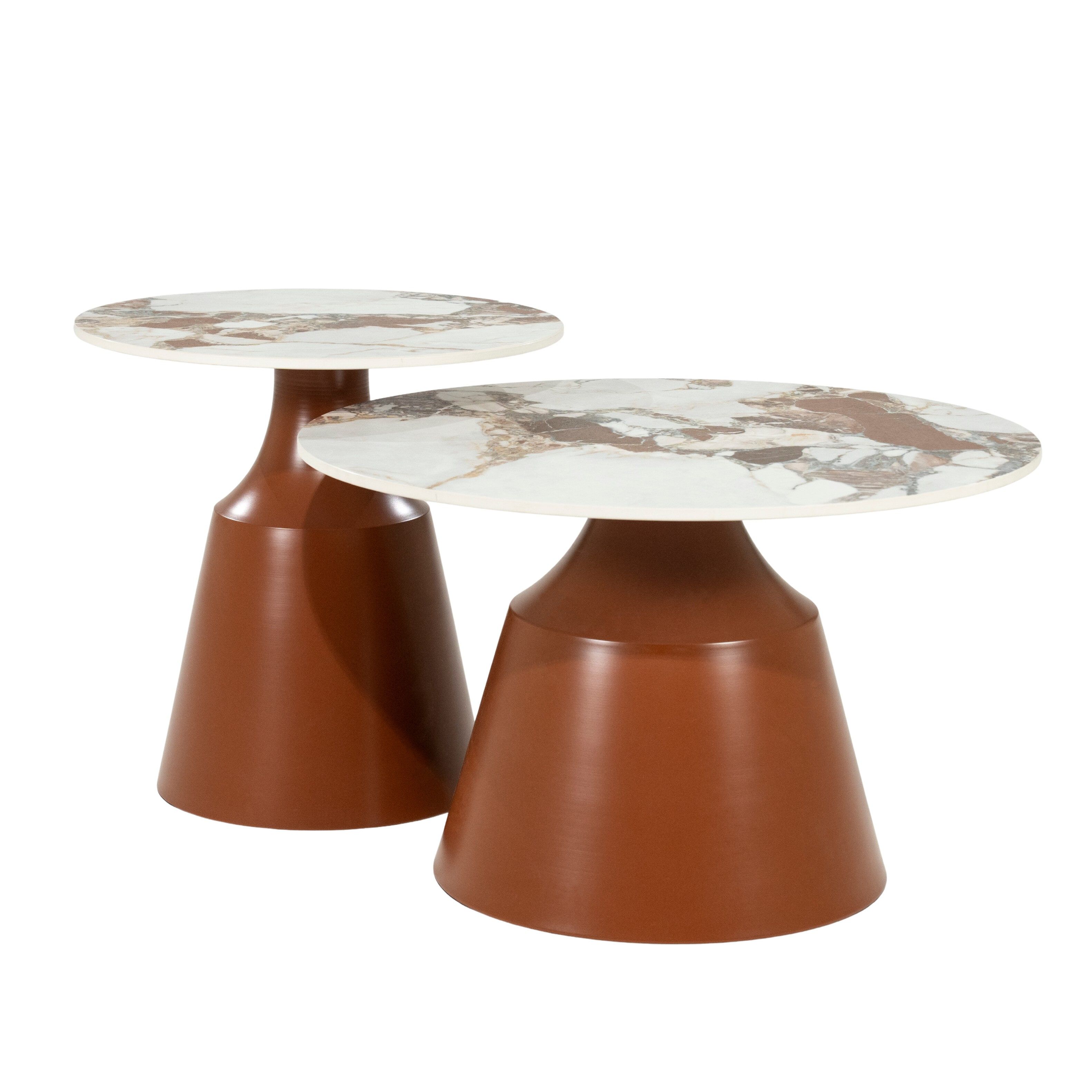 By‑Boo ronde salontafel set – gesinterde steen, bruine afwerking