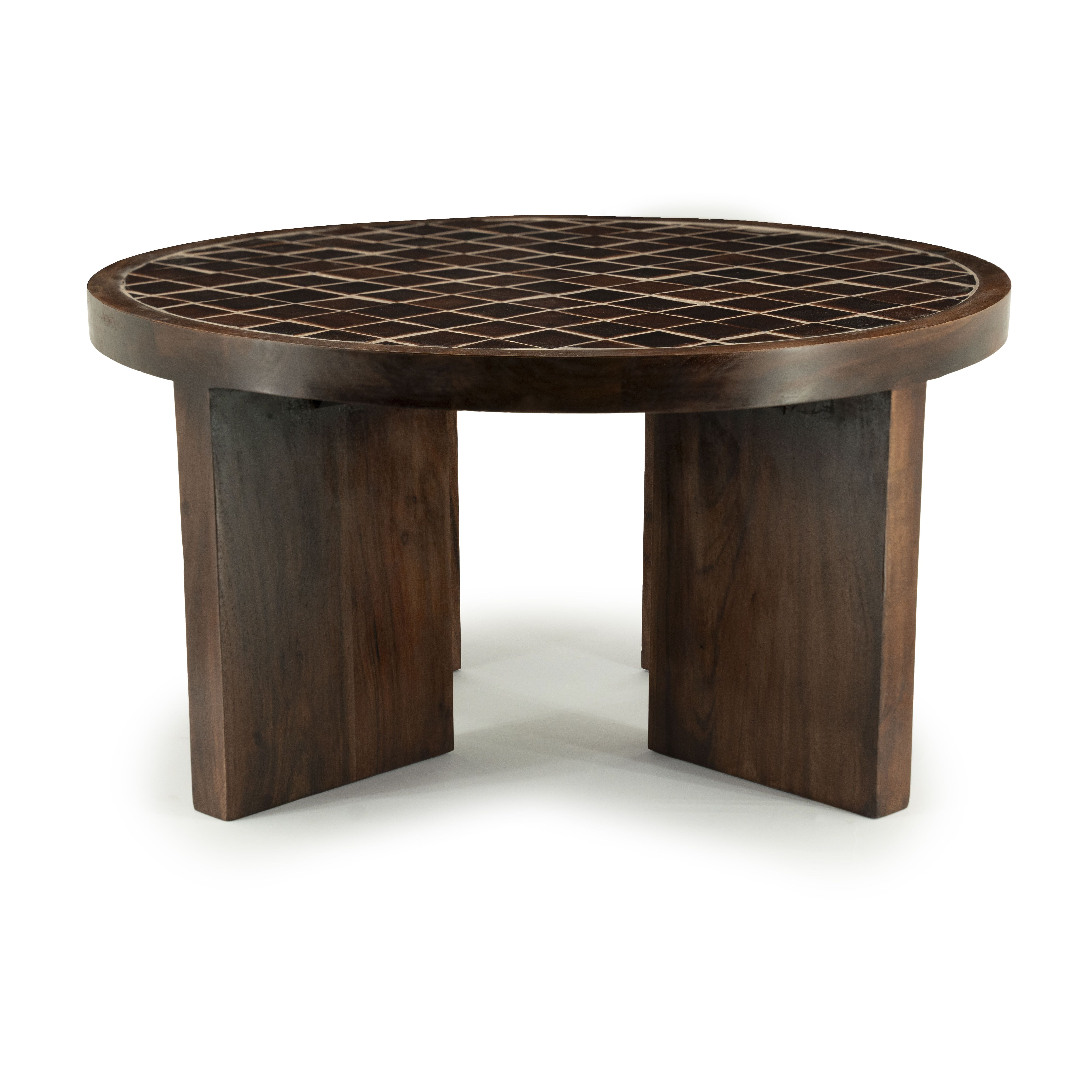 By-Boo Ronde Salontafel TiledUp – keramiek en mangohout, 70 cm, bruine tint