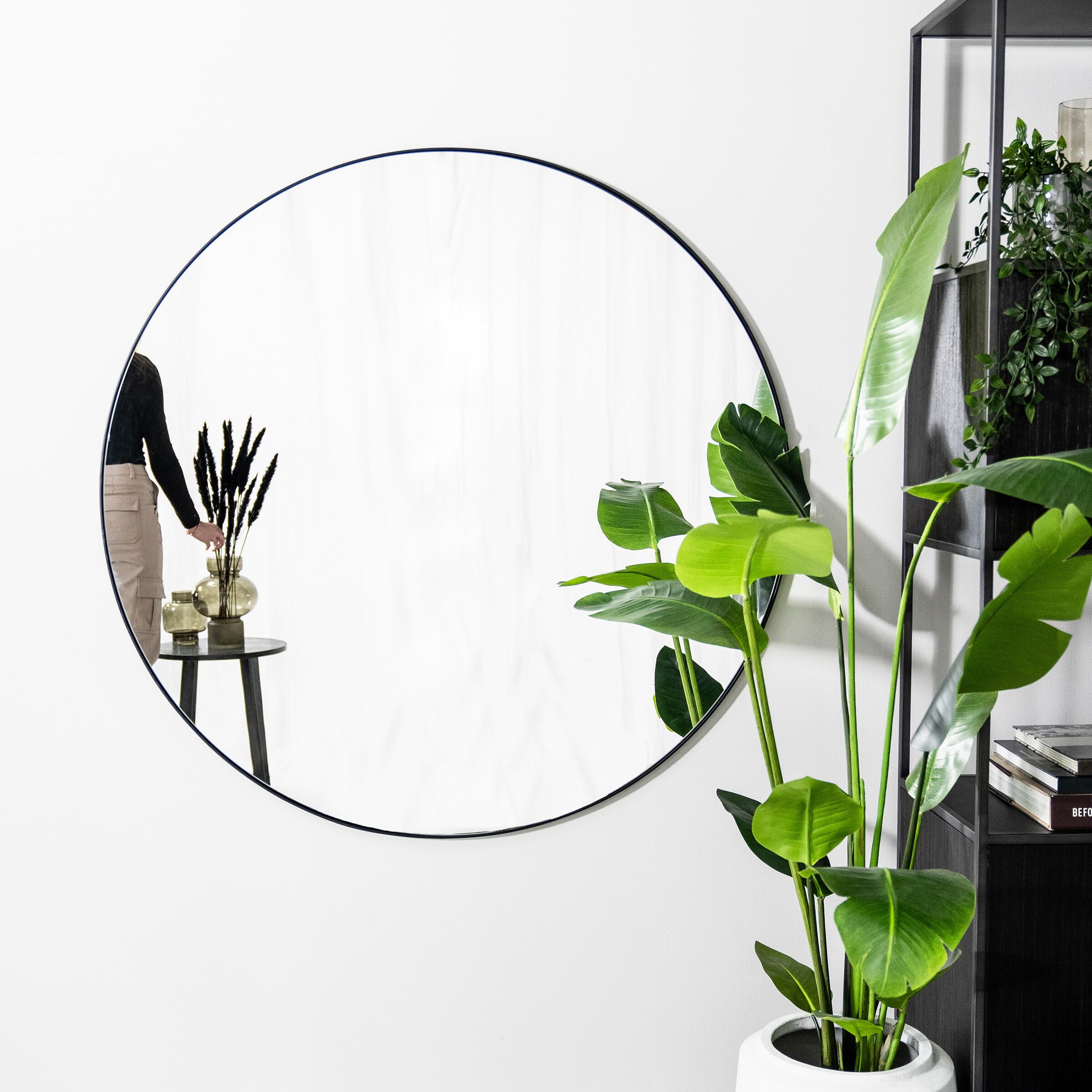 By-Boo Ronde Spiegel XXL 120 cm – Stijlvolle Zwarte Accentwand