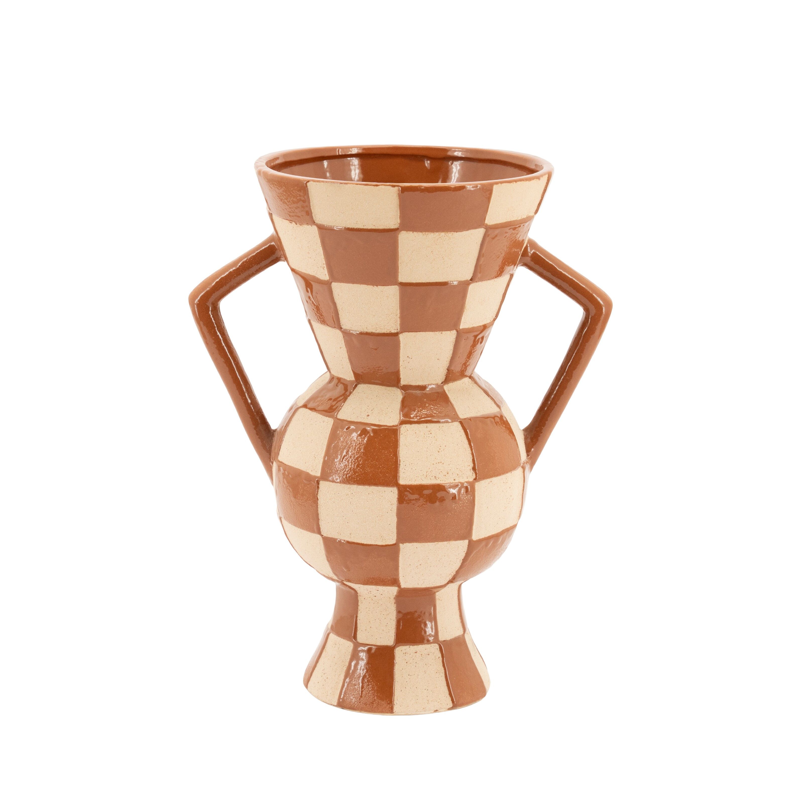 By‑Boo Vaas Blocsy – Warme bruine aardewerken vaas, 35 cm hoog