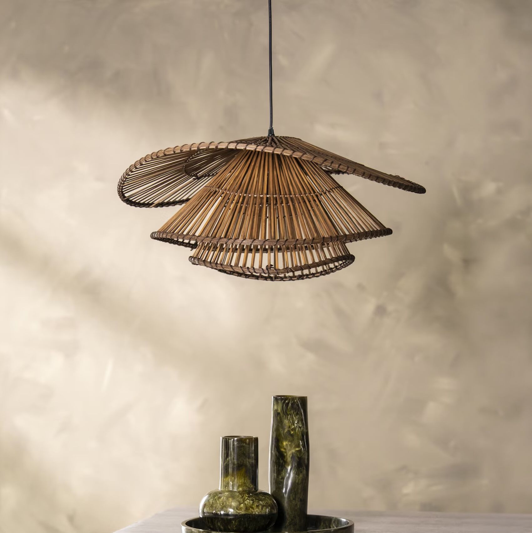 By‑Boo Yarin Hanglamp – Rattan‑ en bamboe charmante verlichting (65 cm, bruin)