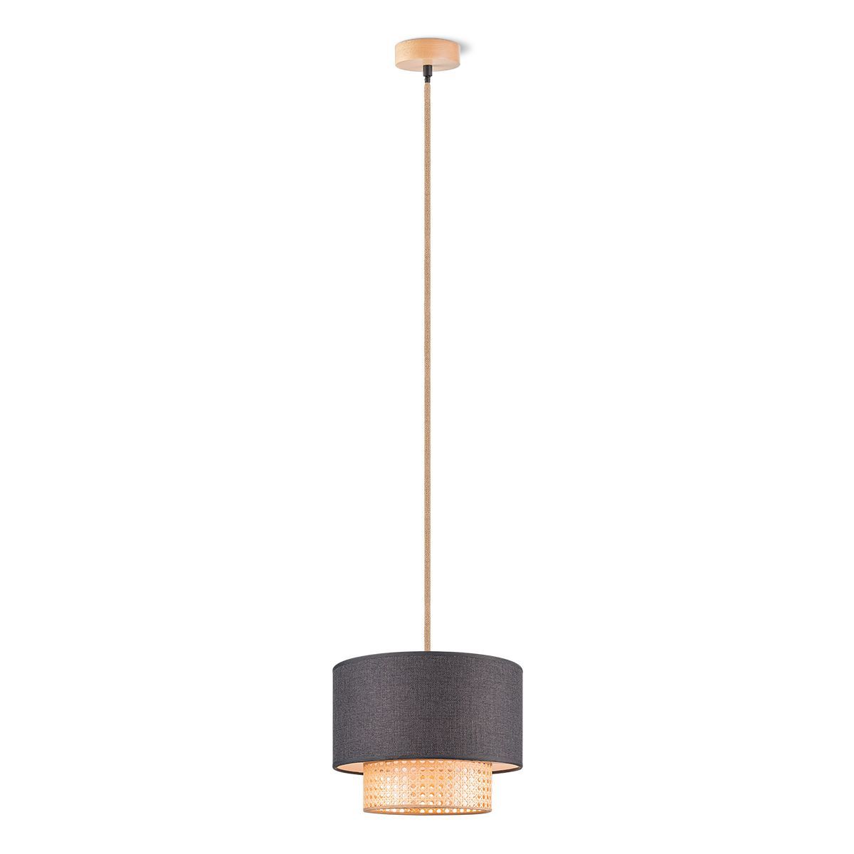 Cane Weave Hanglamp – Zwart Linnen, Romantisch Oosters Licht