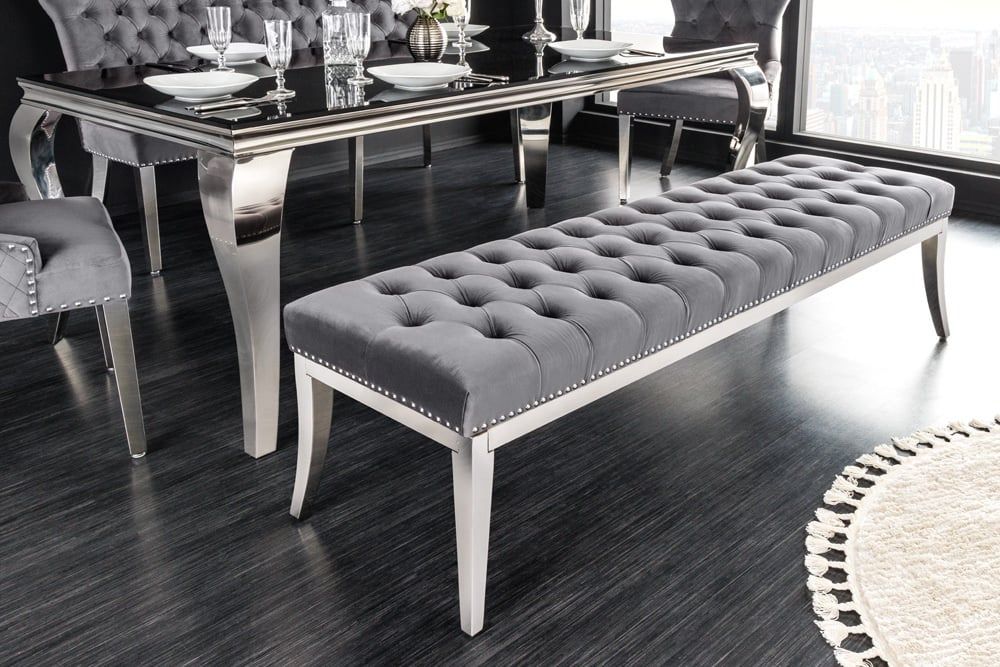 CASTLE DELUXE Designbank 165 cm – Luxe Grijs Fluweel met Zilveren Leeuwenkop