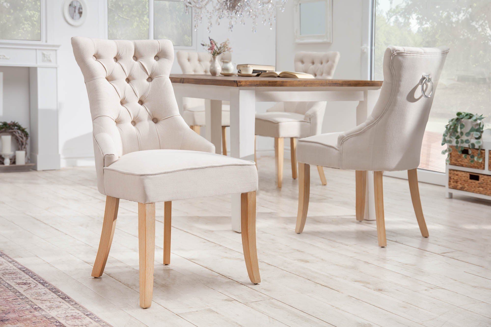 CASTLE Elegante Beige Linnenstoel – Landelijke Stijl met Comforthandvat