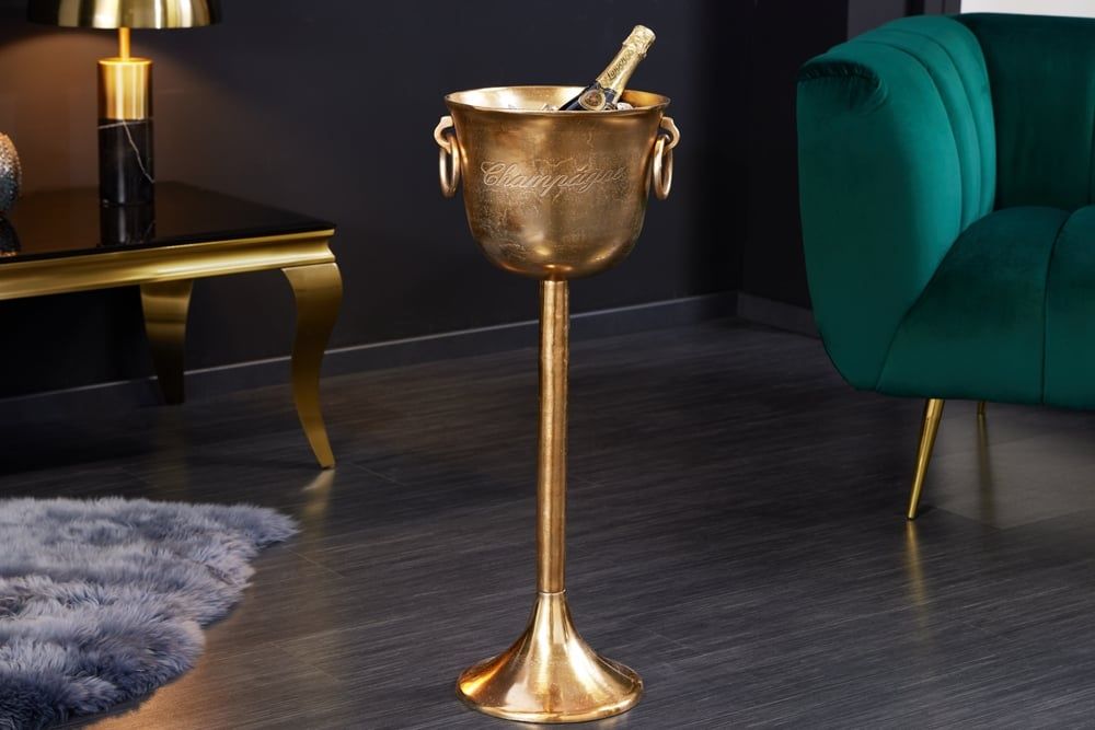 Champagnekoeler 80 cm Antiek Goud – Handgemaakte Metalen Flessenkoeler van Invicta Interior