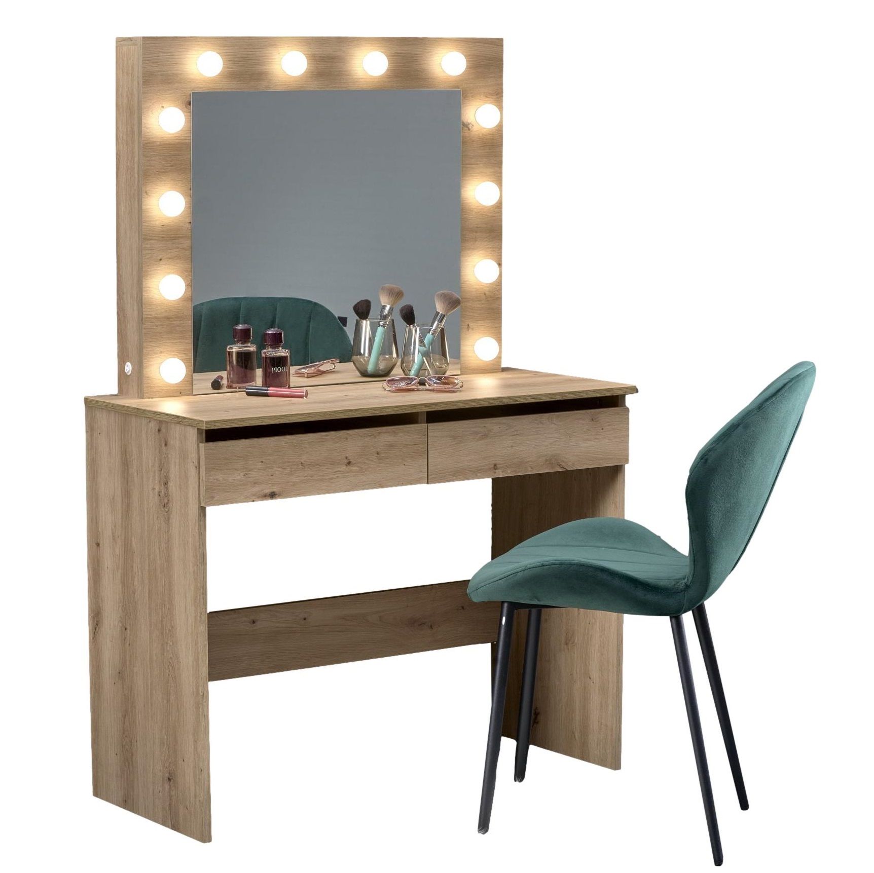 Charme Kaptafel Brun 94 cm met Spiegel & LED – Stijlvolle Make‑upopslag