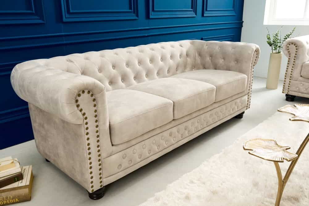 Chesterfield 3‑zitsbank 200 cm – Fluweel in Champagne van Invicta Interior